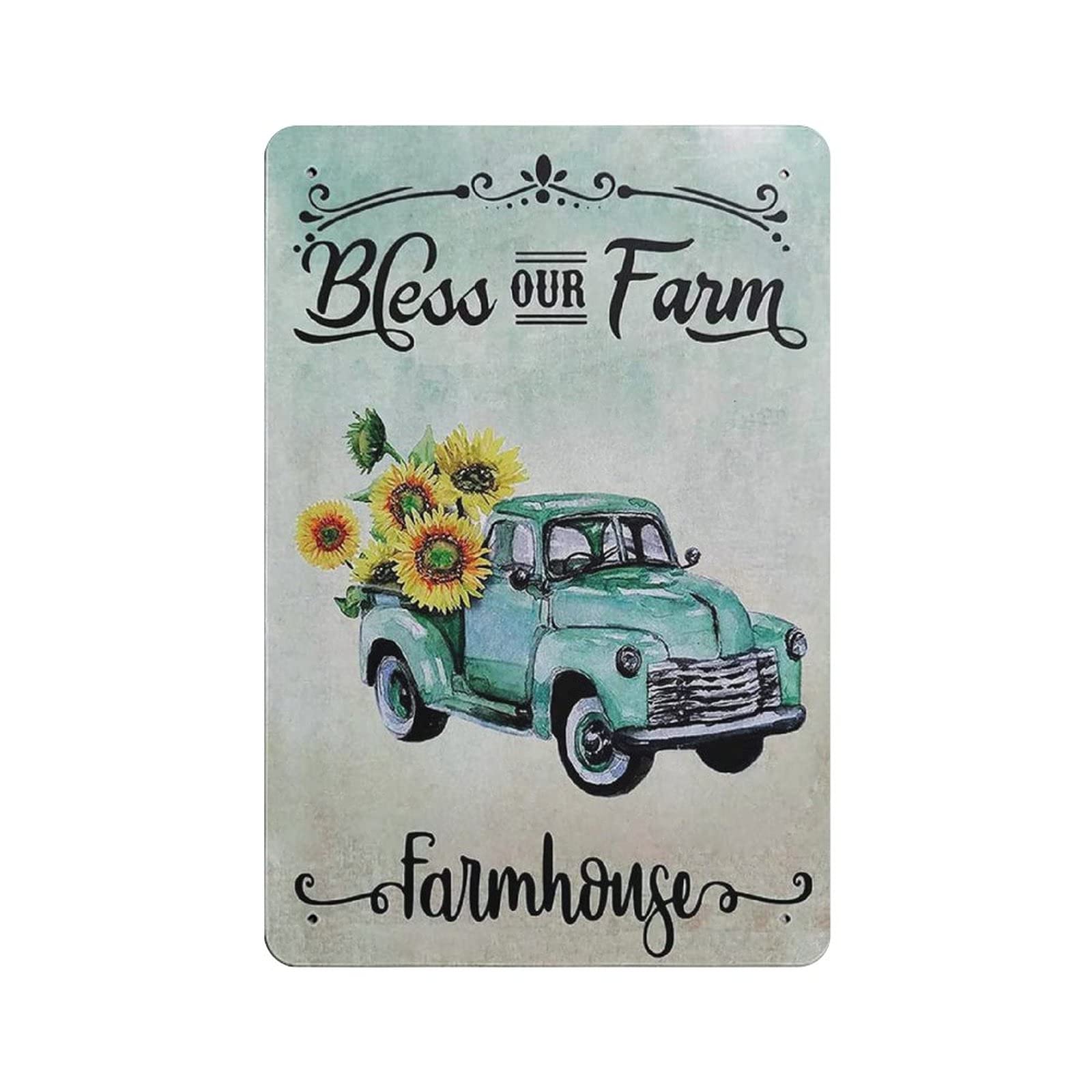 Metal Tin Sign This Farm Green Truck Sunflowers Vintage Tin Poster Metal Sign Wall Decoration Country Kitchen Home Garage Decor 12"x8"