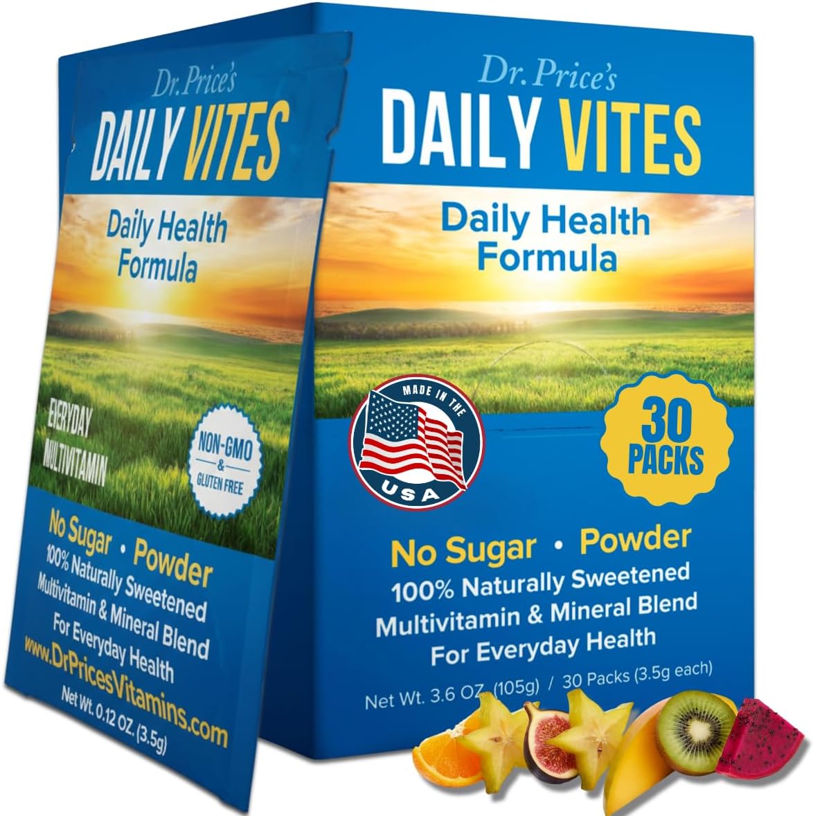 Dr. Price's Multivitamin for Women and Men | Tropical 30 Servings | Daily Supplement Powder with Vitamin C, B Complex & Minerals | Sugar Free Drink Mix | Doctor-Formulated, Made in USA, Non GMO