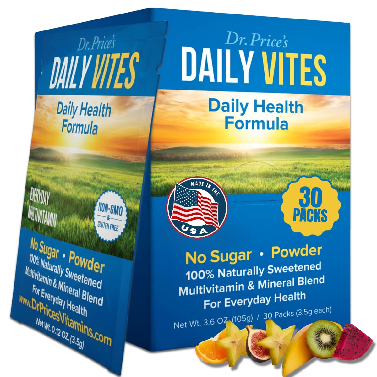 Dr. Price's Multivitamin for Women and Men | Tropical 30 Servings | Daily Supplement Powder with Vitamin C, B Complex & Minerals | Sugar Free Drink Mix | Doctor-Formulated, Made in USA, Non GMO