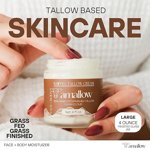 Miniatura 26 de Amallow 100% Tallow de carne de res alimentada con pasto para el cuidado de la piel, cara + cuerpo, hidratante batida para pieles sensibles, loción