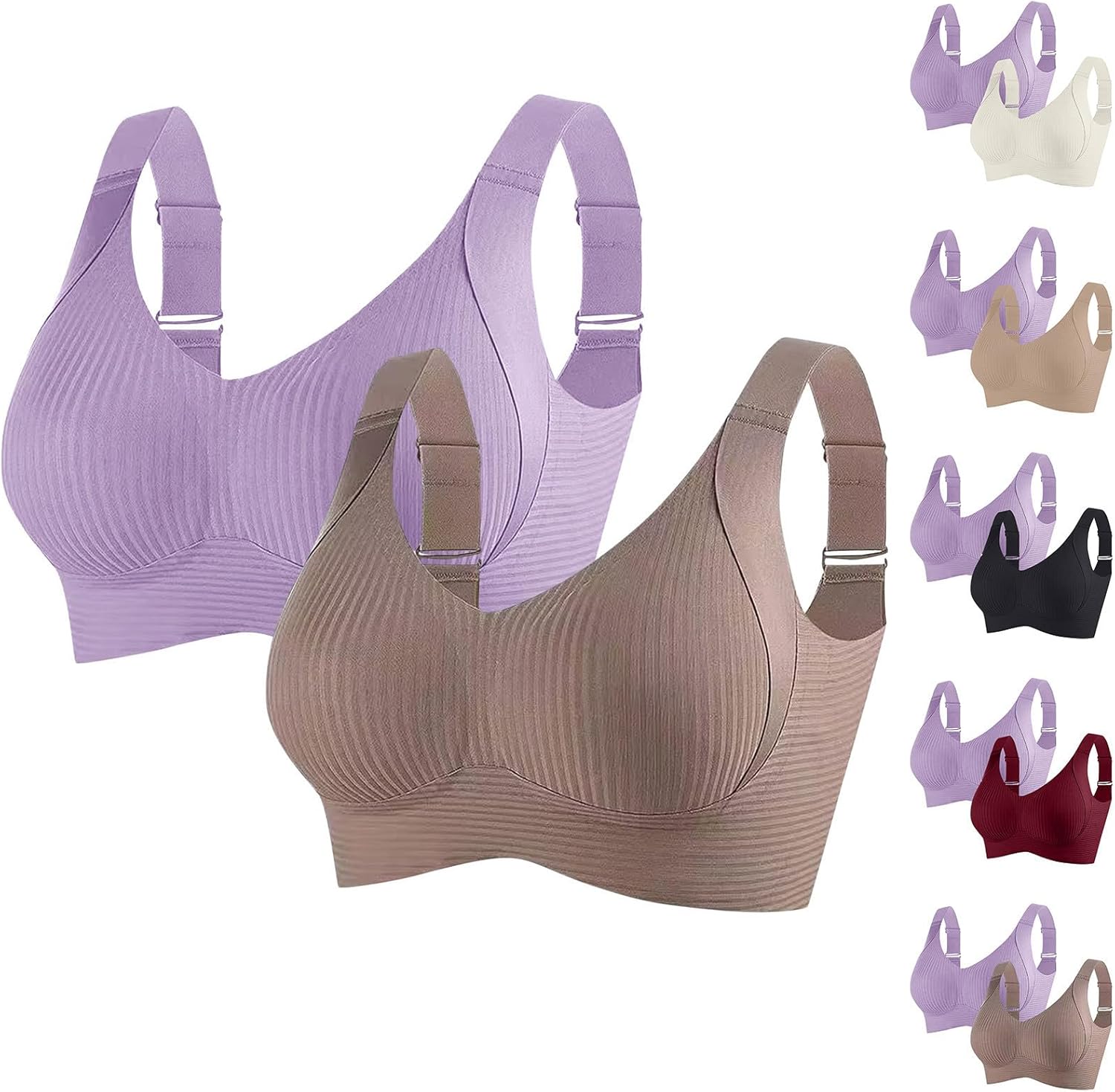 2 Piece Bras for Women Sports Bra Wireless Underwear Push Up Bralettes Yoga Everyday Lingerie with Adjustable Straps