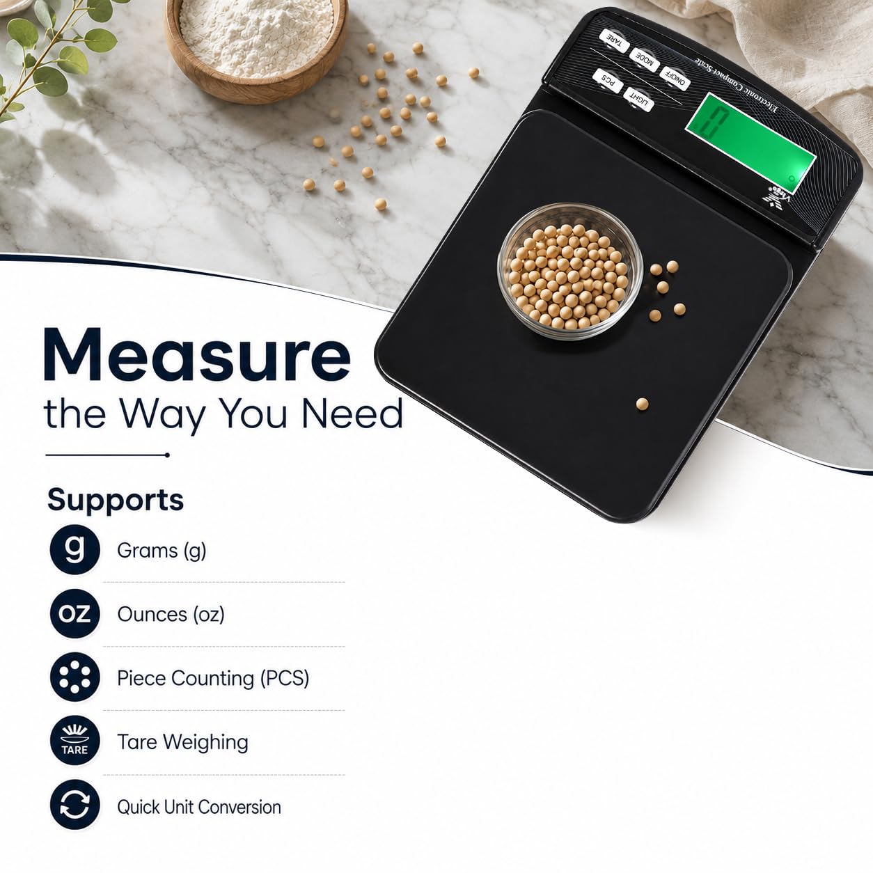 Digital Kitchen Scale - 5kg Capacity, White -5