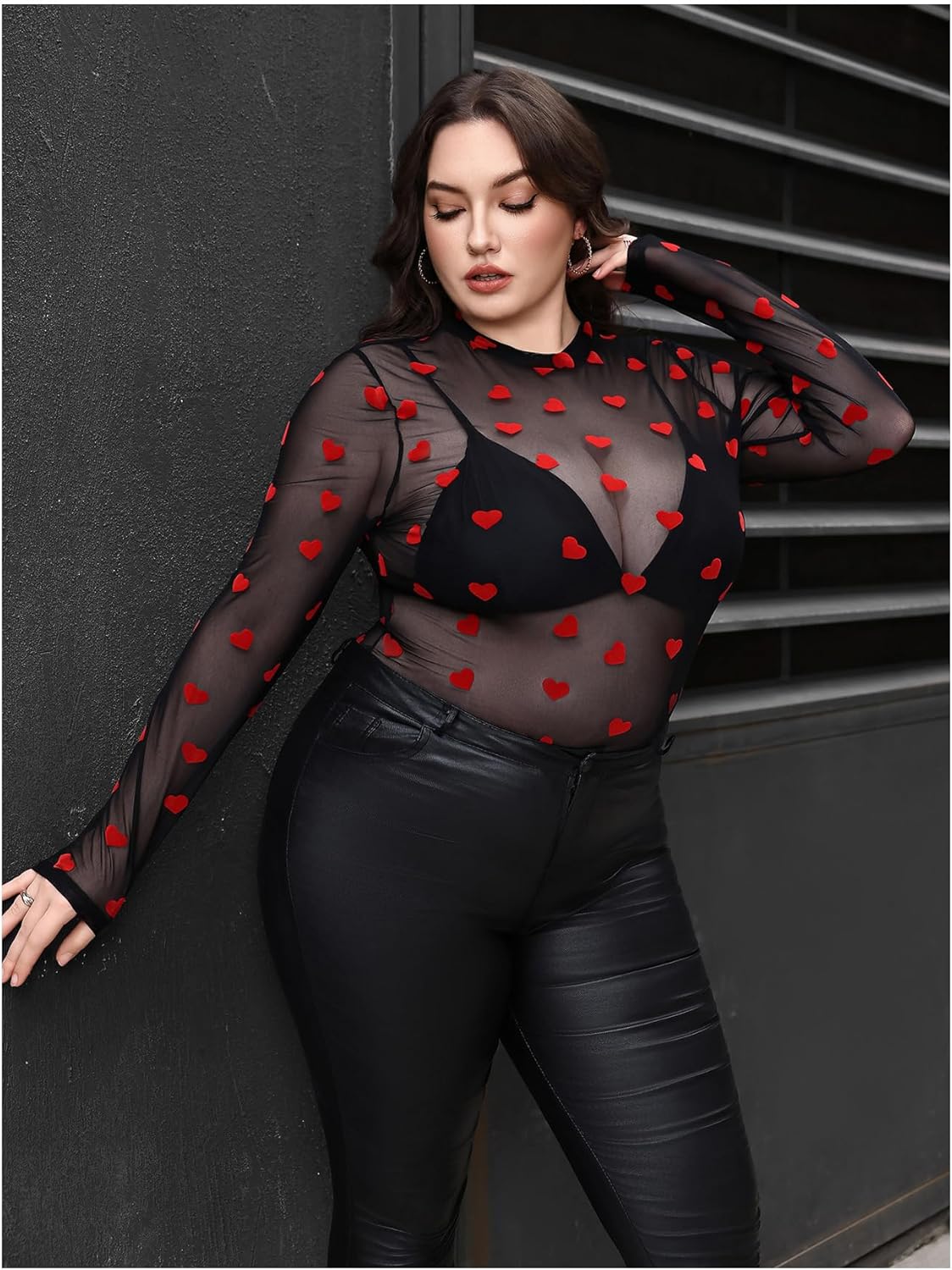 WDIRARA Women's Plus Size Floral Print Sheer Mesh Top Round Neck Long Sleeve Blouse - Image 5