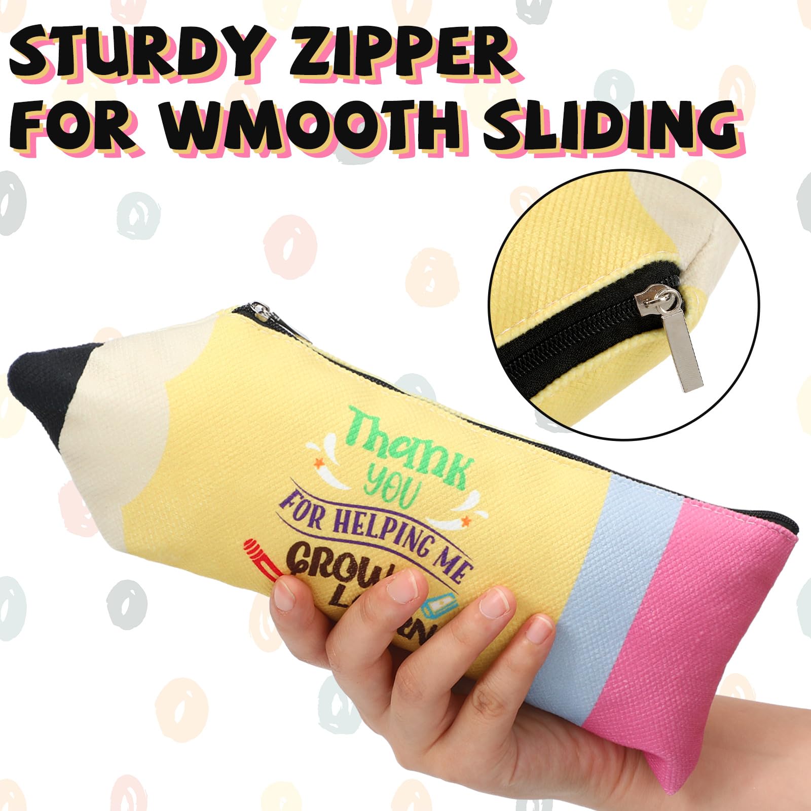 Kisston Estuche para lápices Kawaii con forma de lápiz portátil con cremallera, bonita bolsa para bolígrafos para regalo de profesor, organizador de papelería, suministros escolares, 8.66 x 3.94