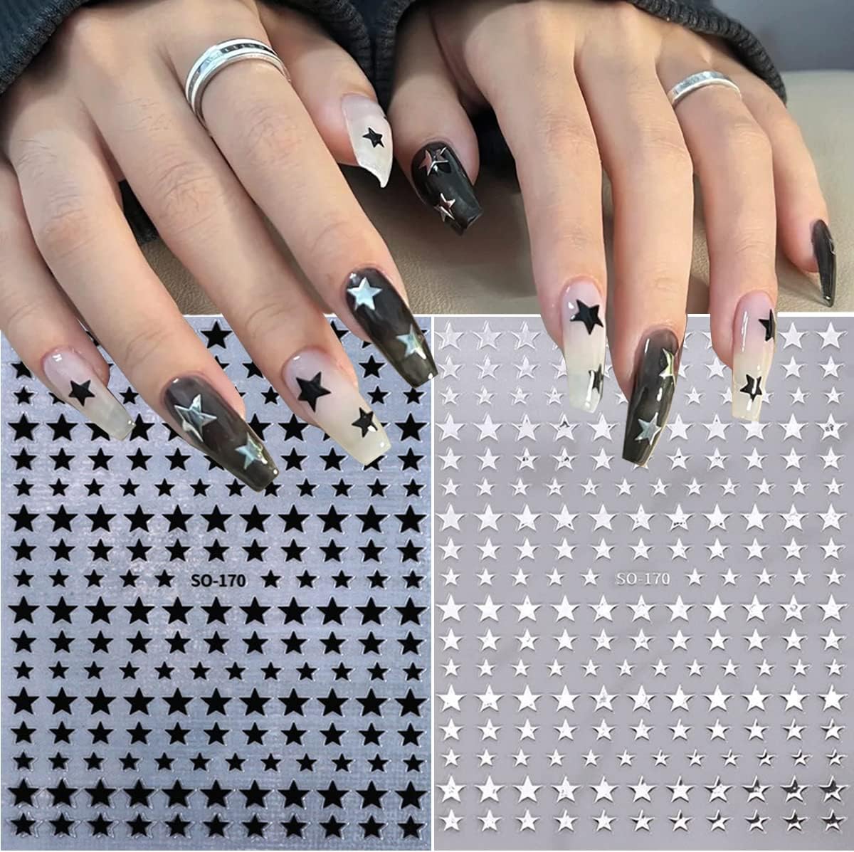 6Pcs Star Nail Art Stickers 3D Shiny Stars Nail Decals Self-Adhesive Nail Supplies Sparkly Geometry Star Sticker DIY Transfer Decal Design Nail Tips Foil DIY French Nail Art Luxury Manicure Decoration image 5