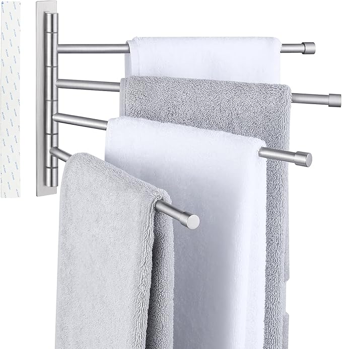 KES Toallero Giratorio para baño, Adhesivo, 4 Brazos, Columpio para Toallas, montado en la Pared, Acero Inoxidable Sus 304, Acabado Cepillado, ...
