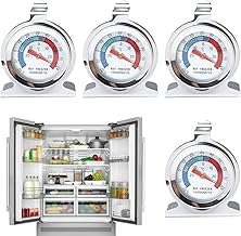 4 Packs Fridge Thermometer, Freezer Thermometers with Large Dial, Freezer Temperature Gauge, Refrigerator Thermometer Includes Hanging Hook and Retractable Stand, Easy-to-Read Display