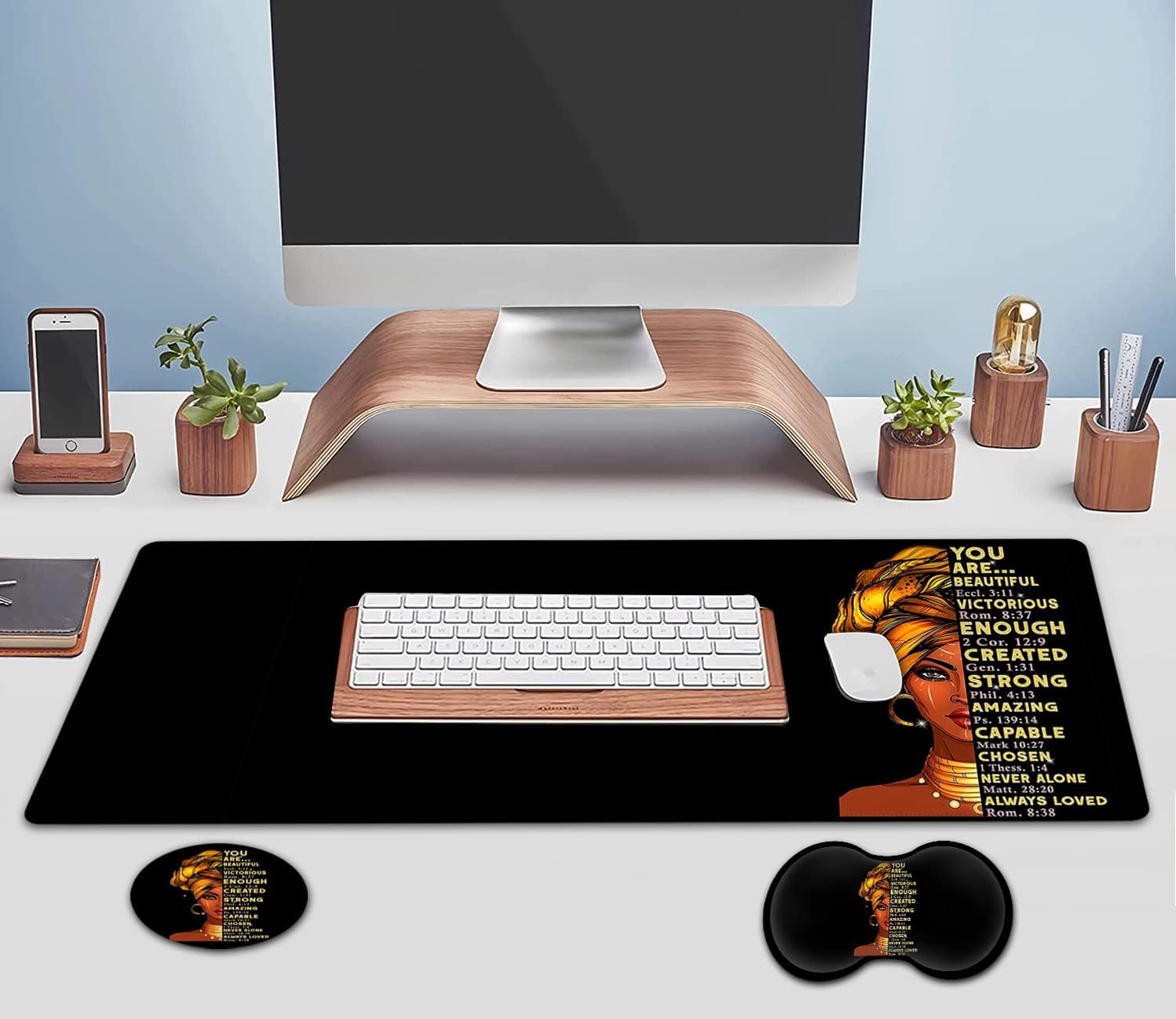 Large Mouse Pad, Extended Office Desk Pad 31.5x11.8in,Ergonomic Memory Foam Mouse Wrist Rest Support for Home Office Computer Writing Pad,African American Black Queen Women XXL Black Gaming Mouse Mat