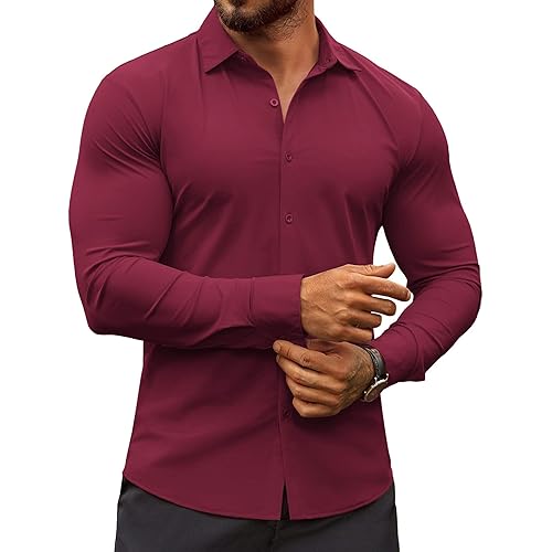 COOFANDY Men's Muscle Fit Dress Shirts Wrinkle-Free Long Sleeve Casual Button Down Shirts