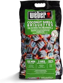 Weber Grill Briquettes from Coconut Shells (8kg bag), high performance, for long and consistent heat, ideal for longer grilling of grill food, 100% natural (18402)