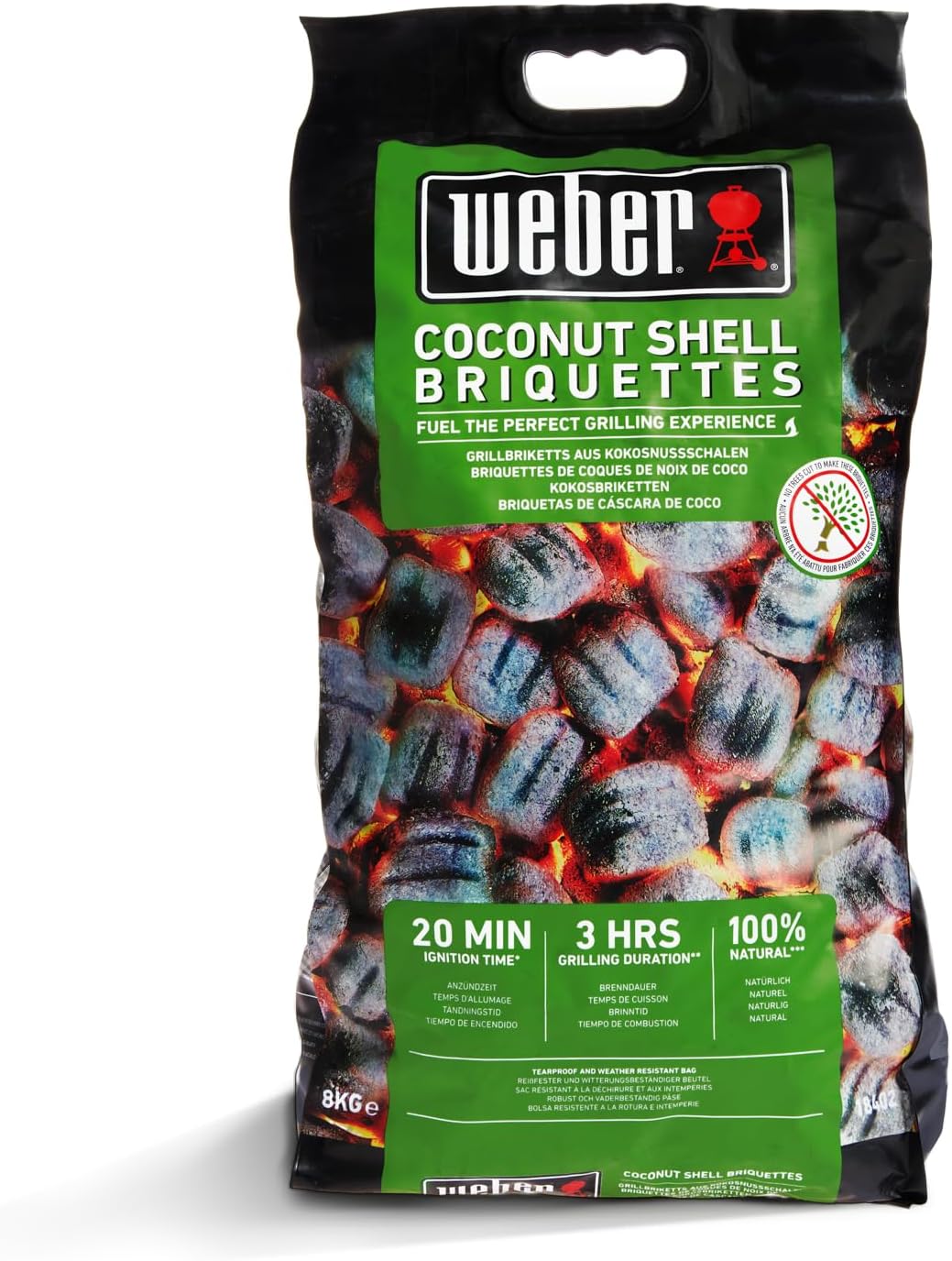 Grill Briquettes from Coconut Shells (8kg bag), high performance, for long and consistent heat, ideal for longer grilling of grill food, 100% natural (18402)