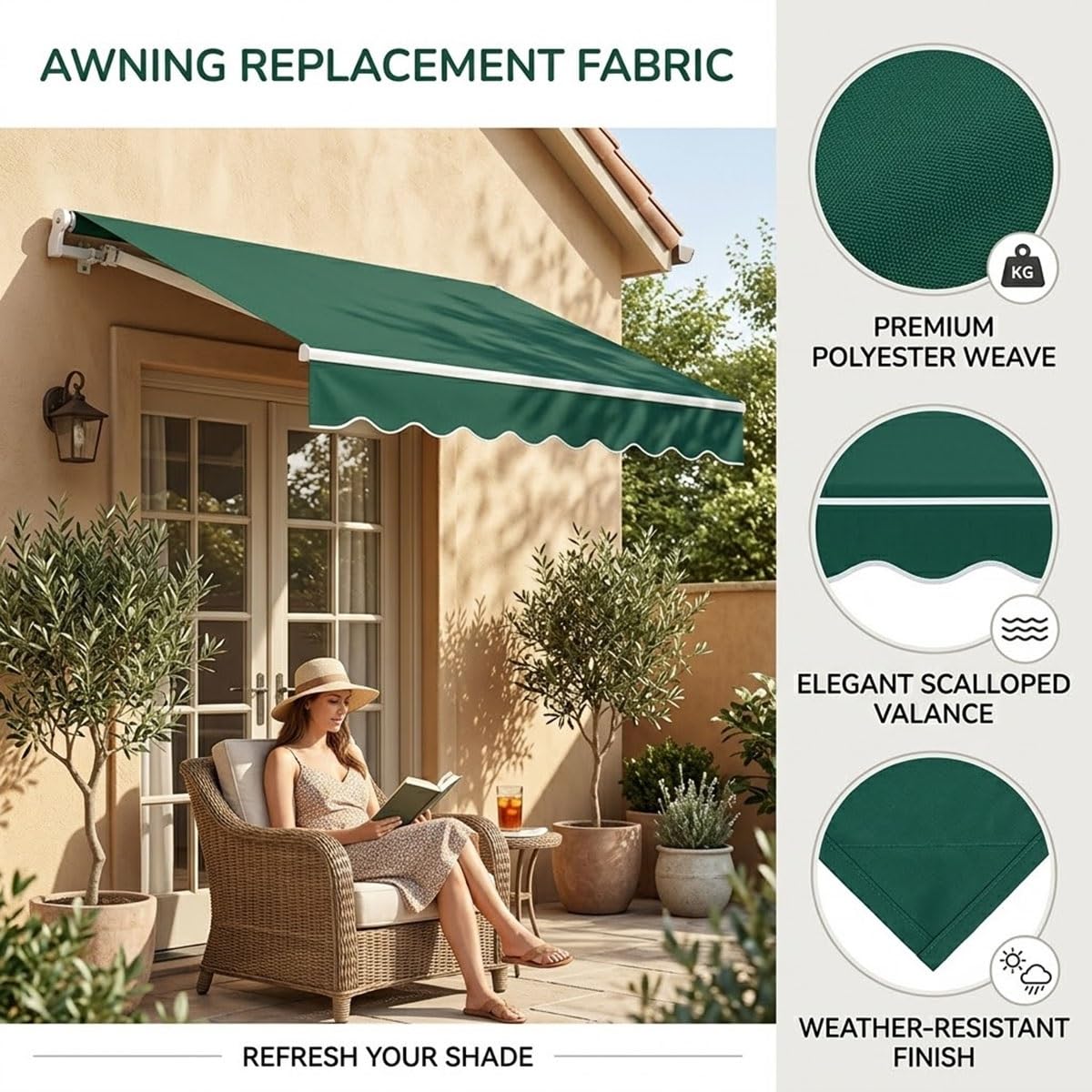 Toile de Remplacement pour Store Banne Rétractable, Tissu Imperméable et Anti-UV, Toile de Rechange pour Auvent de Terrasse Extérieur Protection Solaire Jardin, Toile Seule