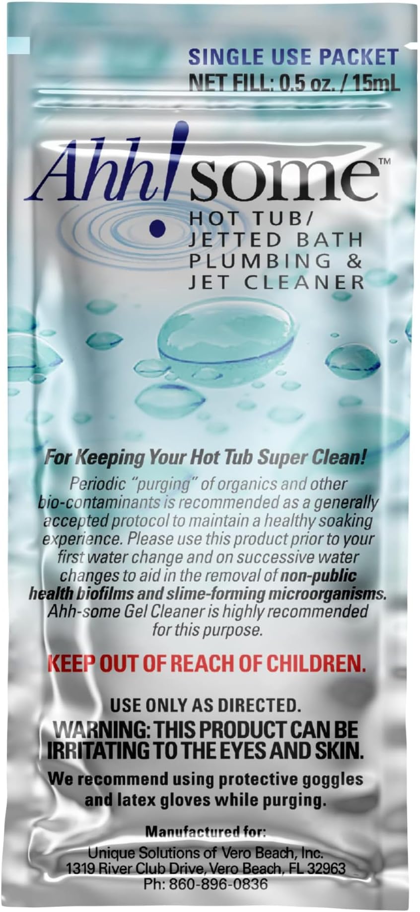 Ahh-Some - Hot Tub Serum Cleaner Sachet | Clean Pipes & Jets Gunk Build Up | Clear & Soften Water for Hot Tub, Jetted Tub, Swim Spa | Top Clarifier Up to 450 Gallons of Water (One Time Use Only)