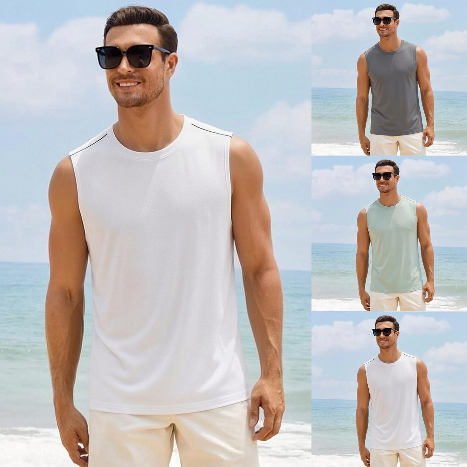 Camiseta de tirantes para hombre, de algodón, sin mangas, para fitness, deporte, cuello redondo, camiseta de tirantes para verano, exterior