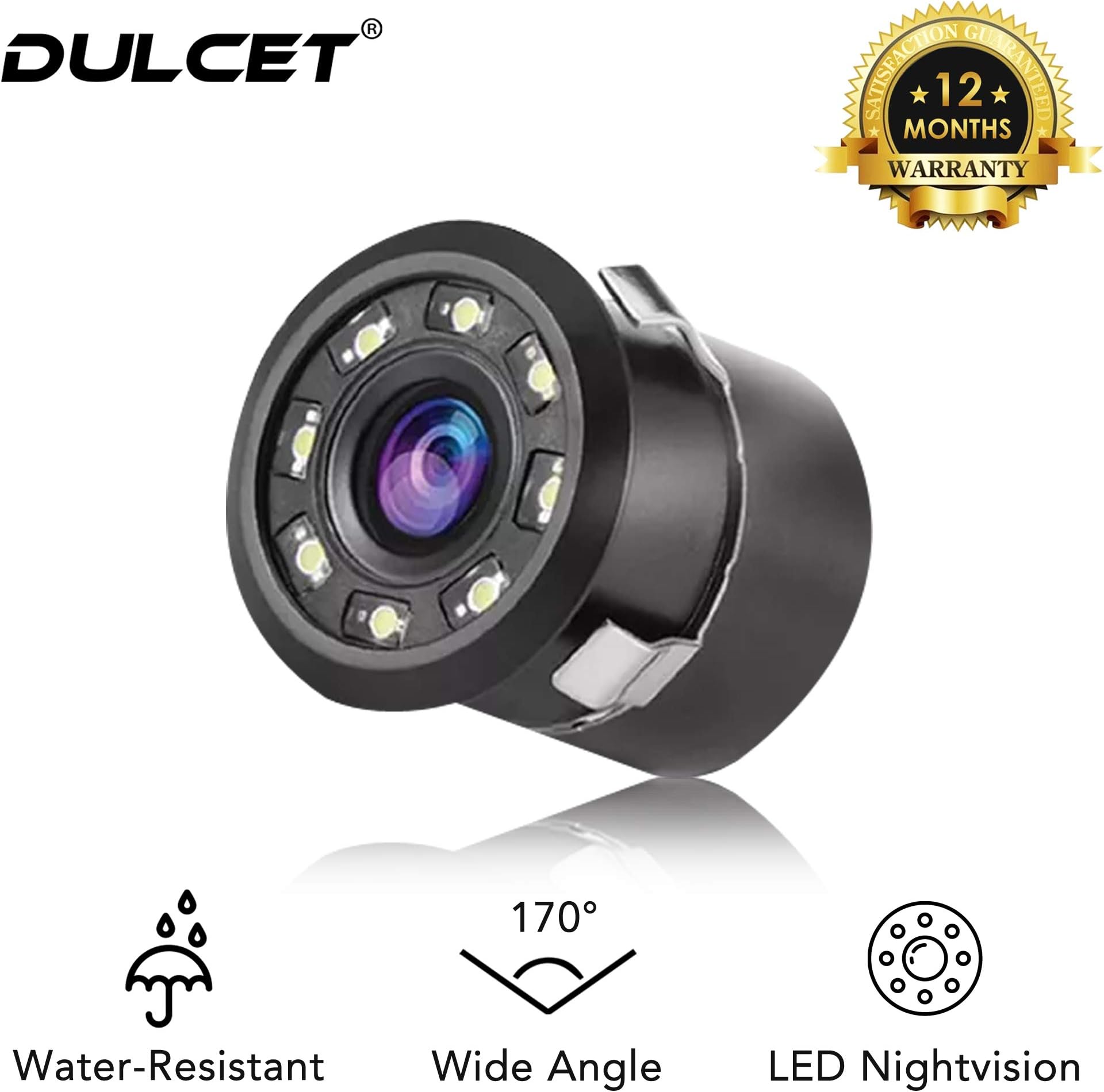 Dulcet LED 170 Degree Waterproof Rear View Backup Camera with HD Infrared Night Vision for Truck and Cars