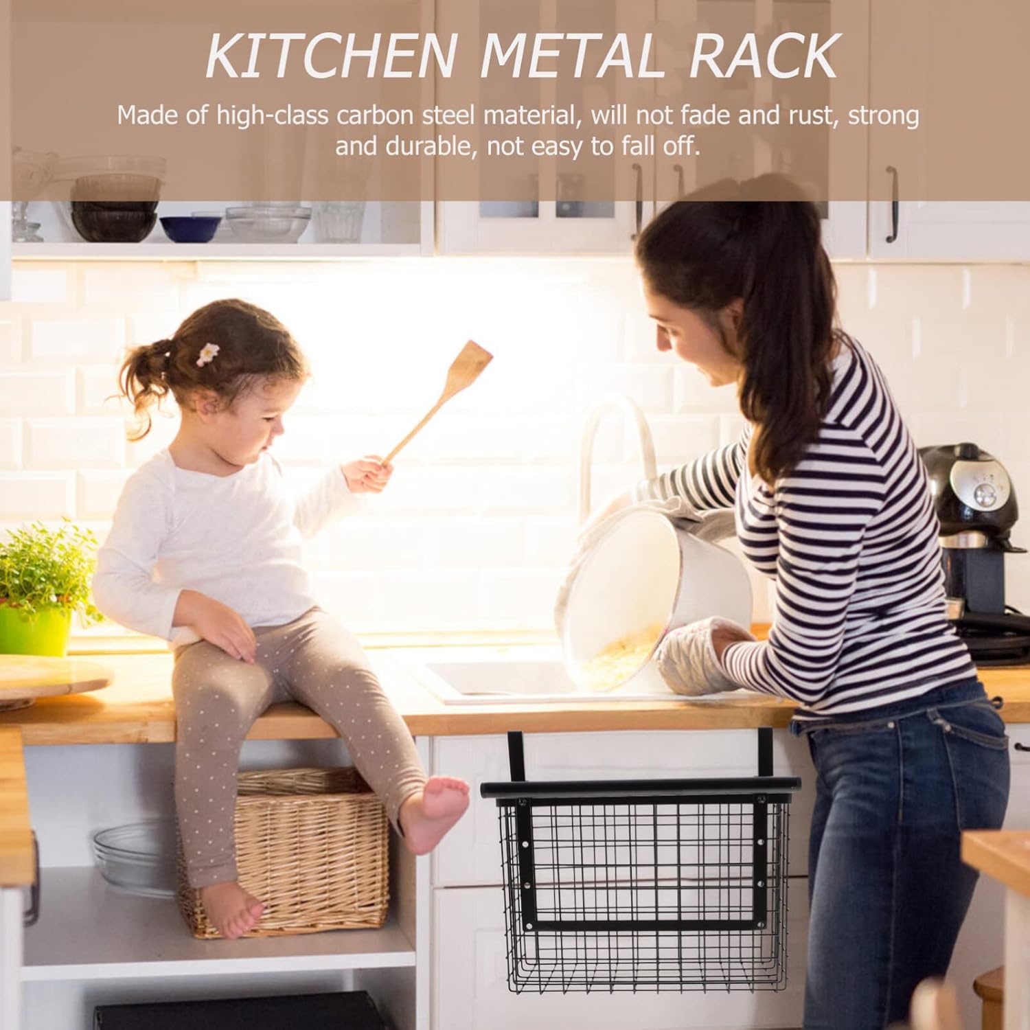 UPKOCH Cabinet Door Hanging Basket Organizer for Kitchen and Bathroom Nail Storage Rack for Spices Vegetables and Sundries Design Space-saving