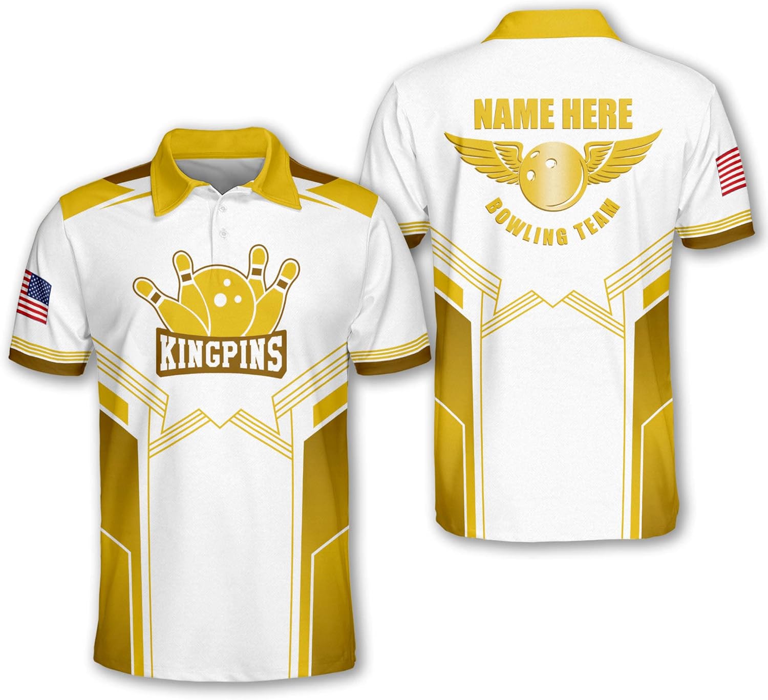LASFOUR Custom Bowling Shirts with Names, Yellow Bowling Shirt, Bowling Jerseys for Men Short Sleeve, Bowling Team Shirt for Men and Women (Yellow)