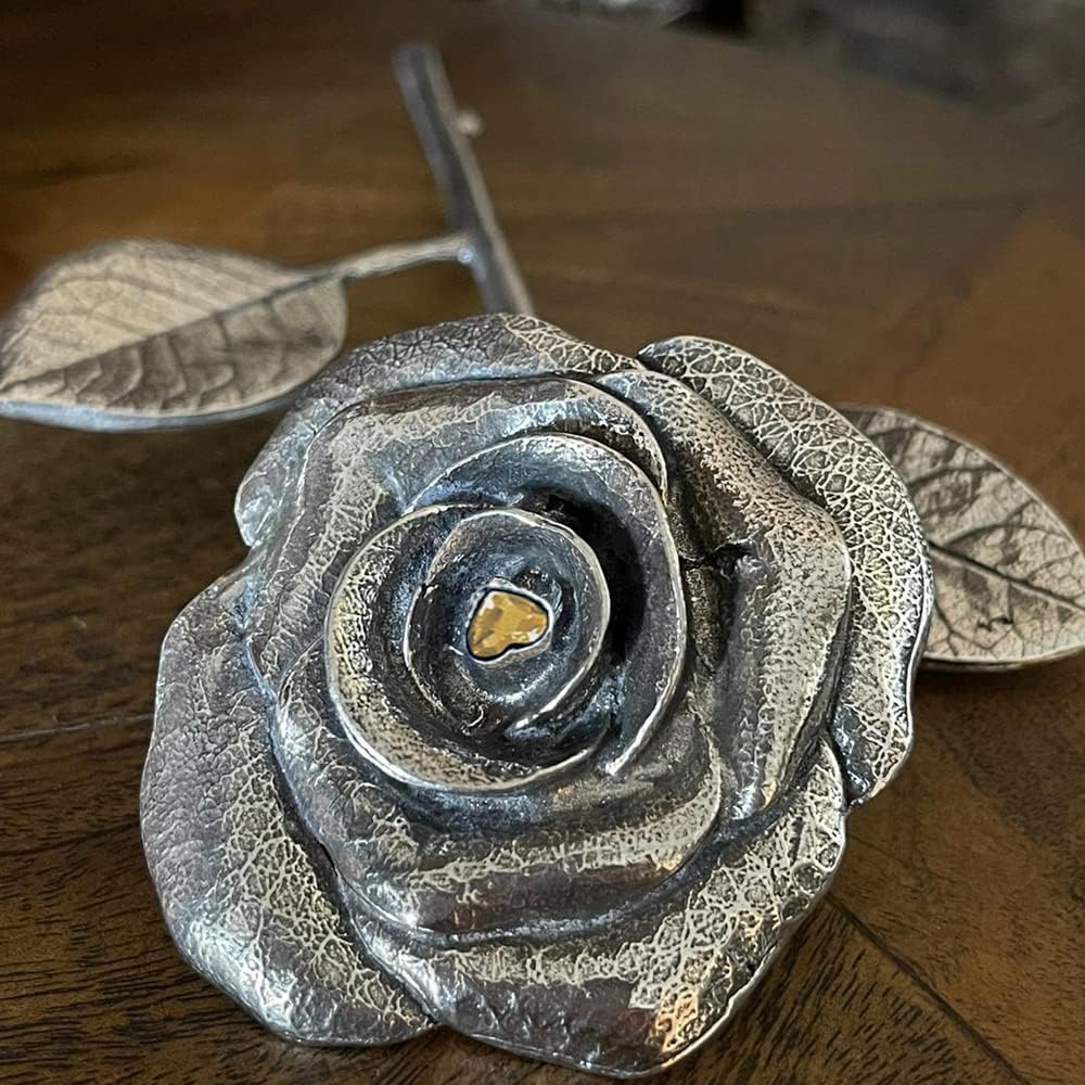 English Pewter Company 50th 50 Year Golden Wedding Anniversary Everlasting Forever Rose with Heart Crystal Keepsake Gift [ANN108]