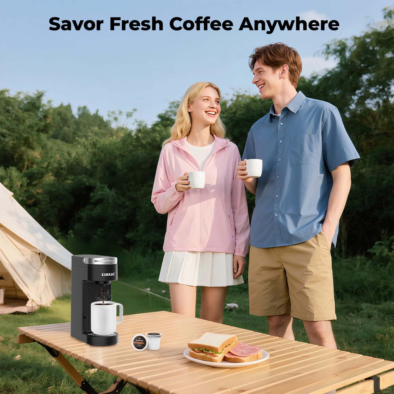 CHULUX Slim Single Serve Coffee Maker for K Cup Pod, Compact Portable Coffee Machine for Dorm, RV, Office and Travel, Matte Black — view 7