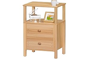 Lerliuo Rustic Pine Nightstand with Wooden Frame
