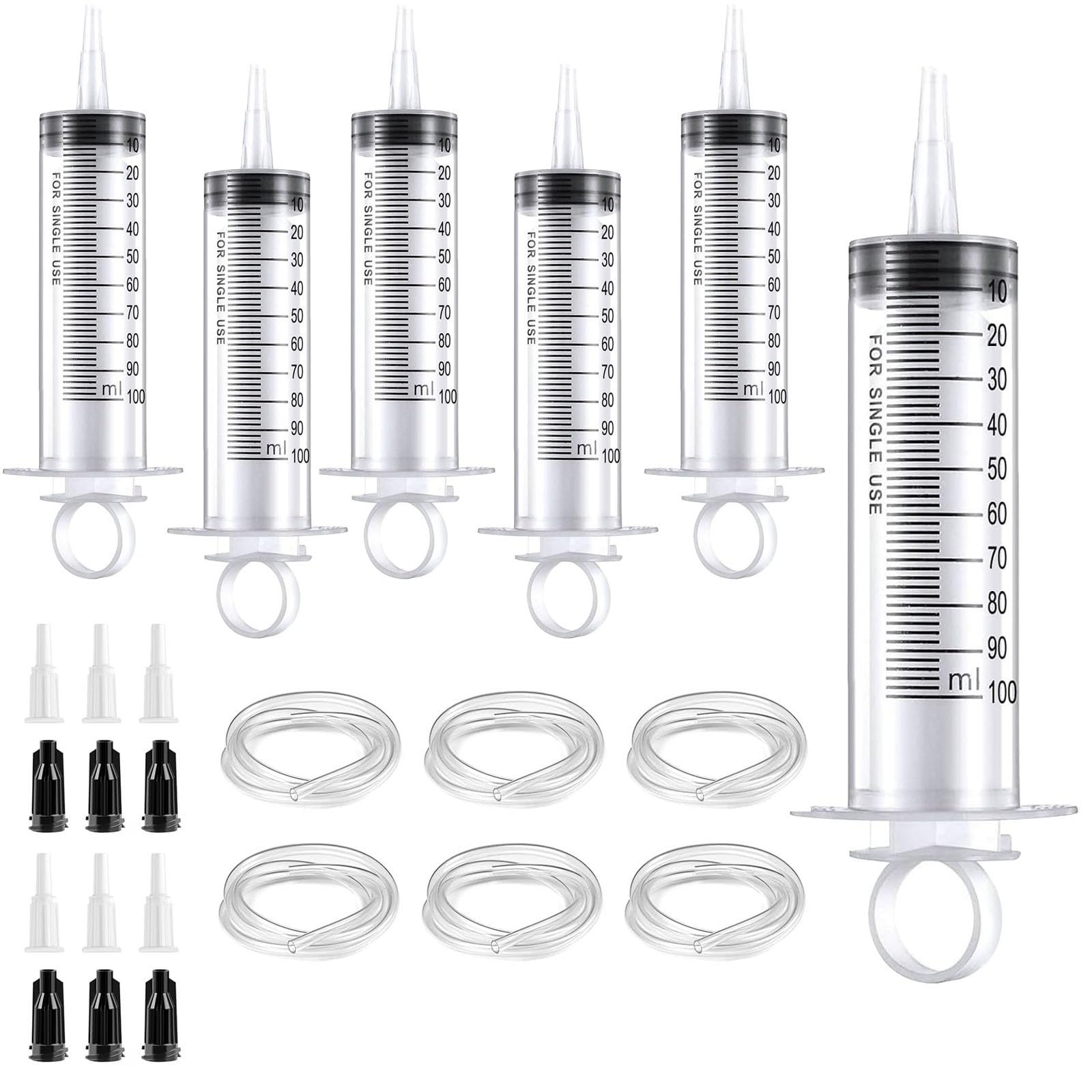 6PCS Syringe 100ml Large Syringe with 6 Catheter Tips and Tubes suitable for Liquid and Oil Suction Scientific Lab Experiments Pet Feeding Watering and other Non Medical Uses