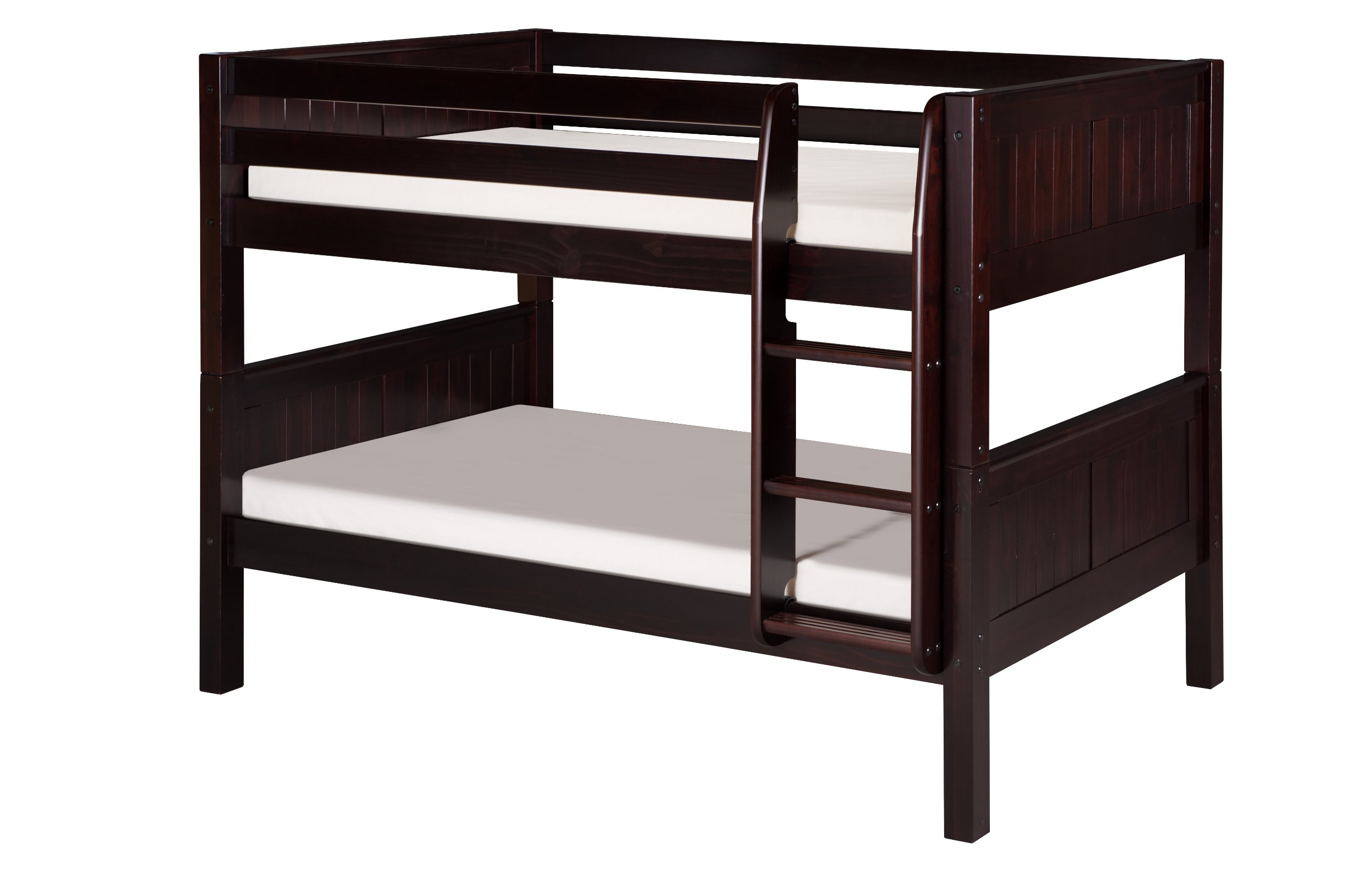 CamaflexiPanel Style Solid Wood Low Bunk Bed, Twin-Over-Twin, Side Attached Ladder, Cappuccino