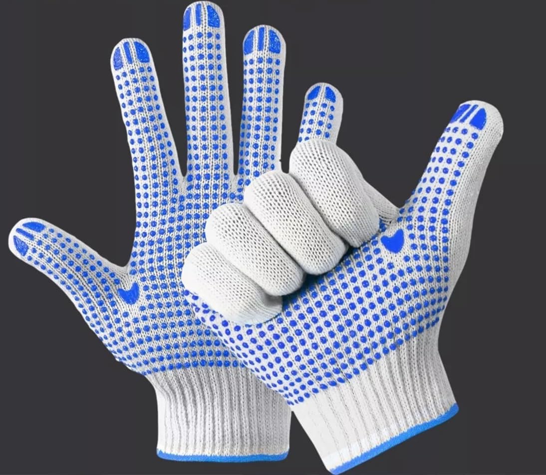 A406 24 Pairs White Cotton Polka Dotted PVC Dotted Gloves Protective Work Gloves Nylon Dotted Grip Gloves for men and women (Medium-8)