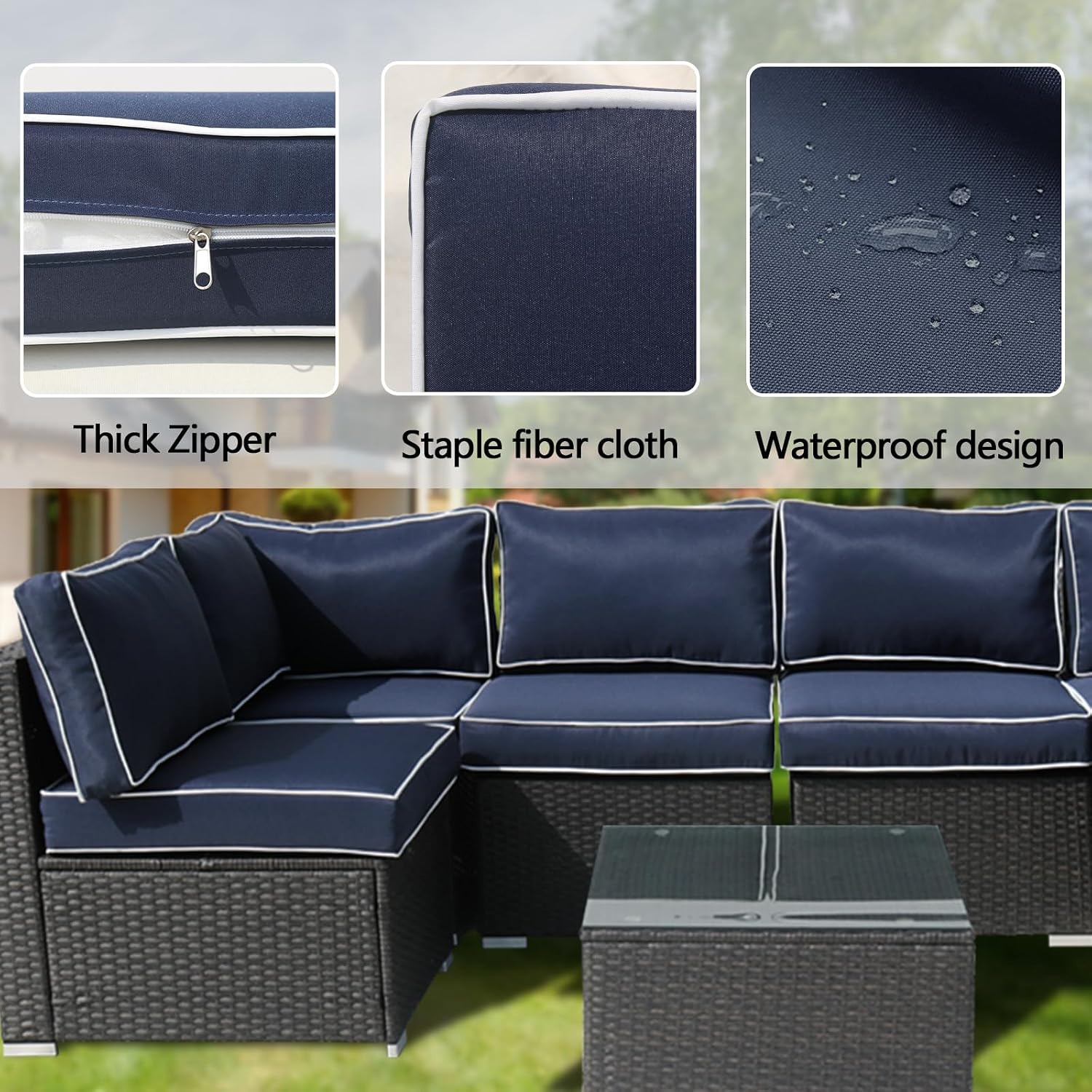 14Pieces Patio Cushion Covers Replacement Outdoor Couch Cushions Covers Splashproof Sofa Slipcovers Set with Zippers,Patio Furniture Protector Cover Only(Blue+White,25.6×25.6×3.94inches)