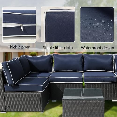 Miniatura 25 de Juego de 14 fundas de cojín de repuesto para patio al aire libre, a prueba de salpicaduras, con cremalleras, solo funda protectora para muebles