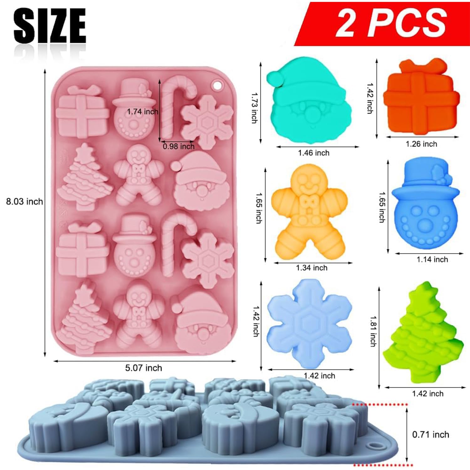 2 Stampi In Silicone Per Cioccolato E Torta, Tema Natale, 12 Forme E 6 Cavità, Per Biscotti, Gelatina, Sapone Fai Da Te - 5