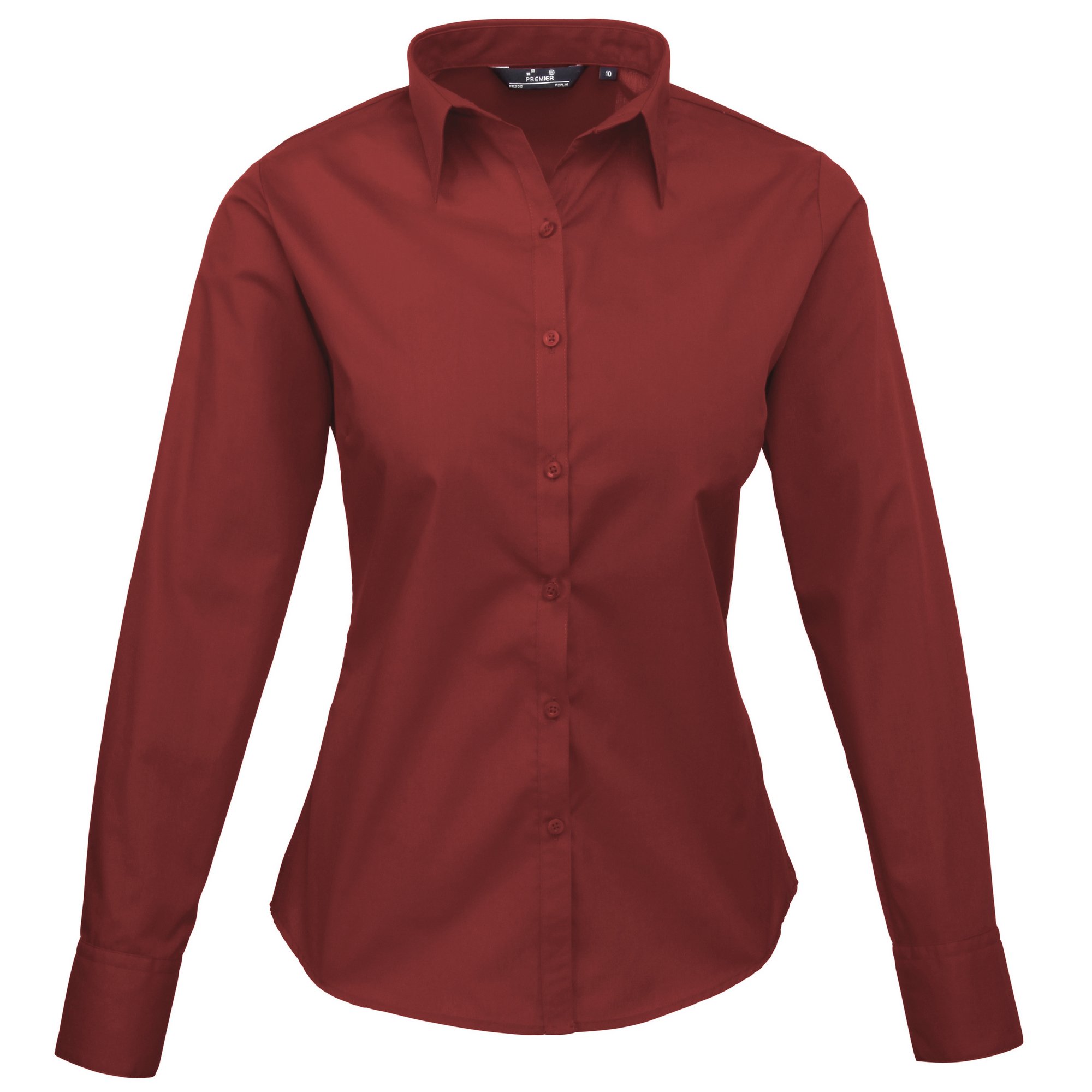 Premier Womens/Ladies Poplin Long Sleeve Blouse/Plain Work Shirt (12) (Burgundy)
