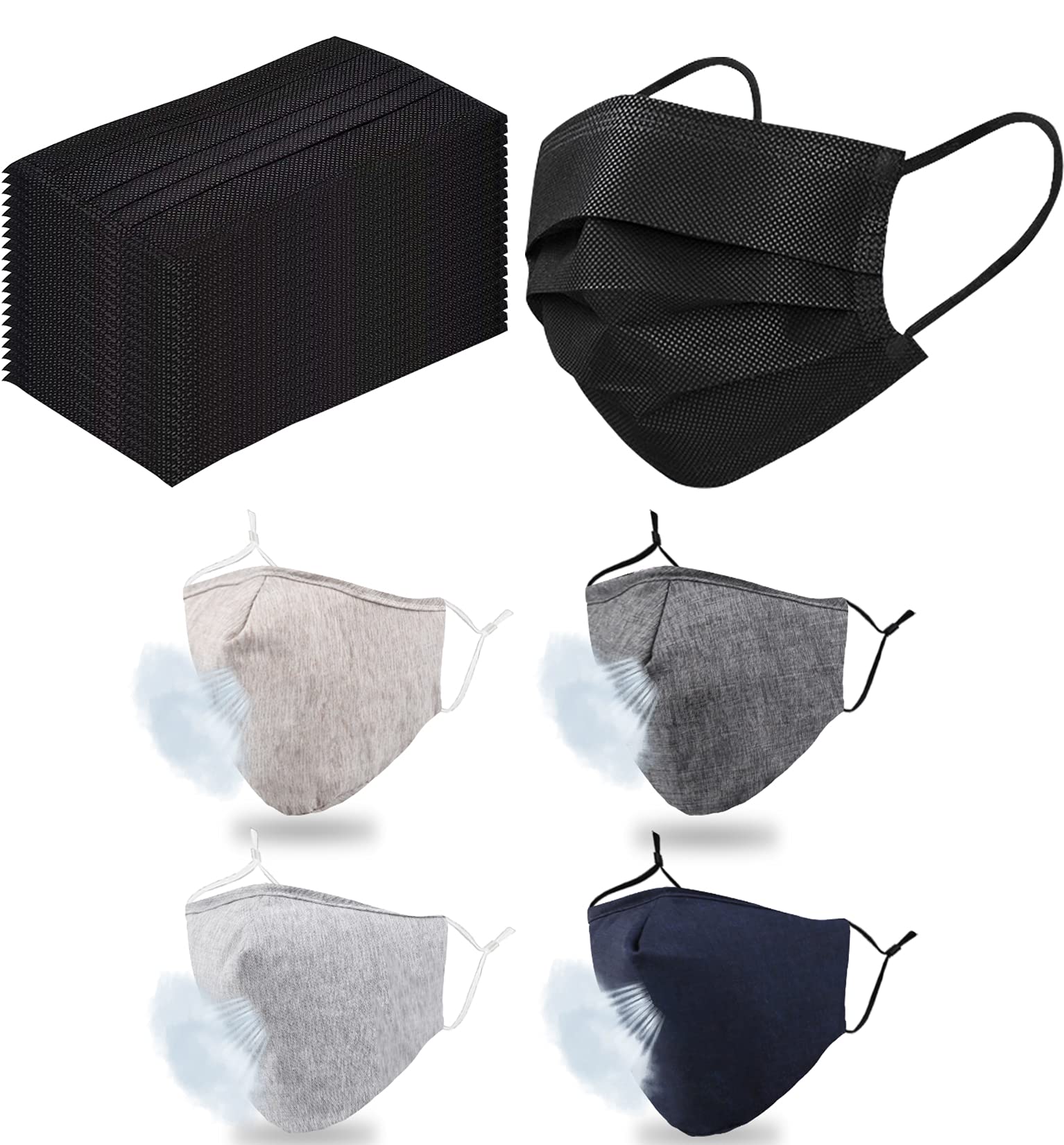 Reusable Black Cloth Disposable Face_Mask Men Mens, Adjustable Washable Breathable Mesh Fashion Cotton Adult Kitsch Facemask Facemasks, 3 Ply Layer Fabric Breathe Easy Sport Athletic Madks