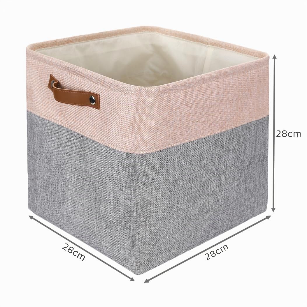 Mangata 25|28|30|33 cm Boite Rangement Tissu, 28x28x28 cm Cube Rangement, Lavable, Pliable, Lot de 3, Gris Rose