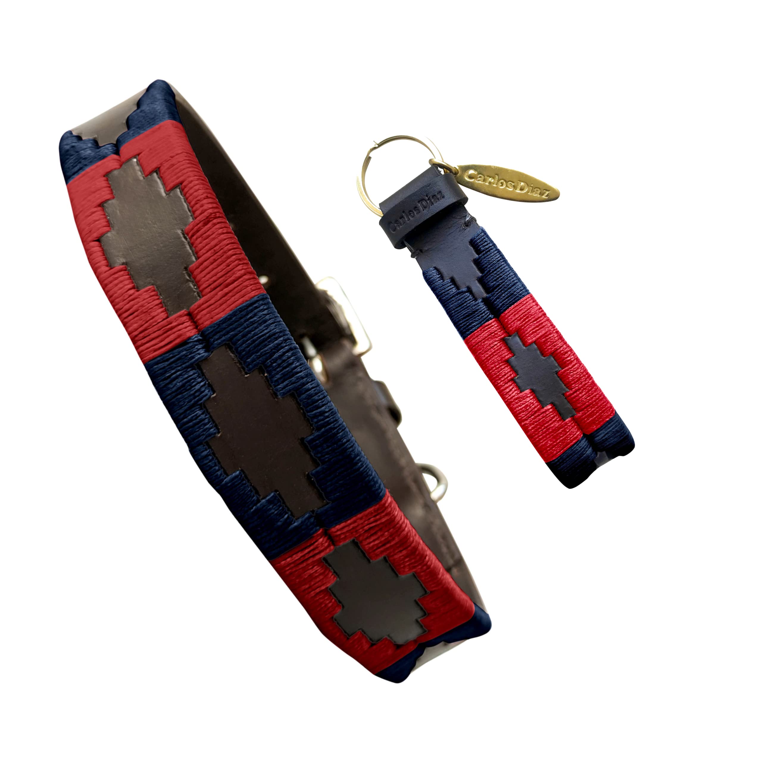 Collier pour Chien Polo Carlos Diaz en Cuir Authentique ciré et brodé M