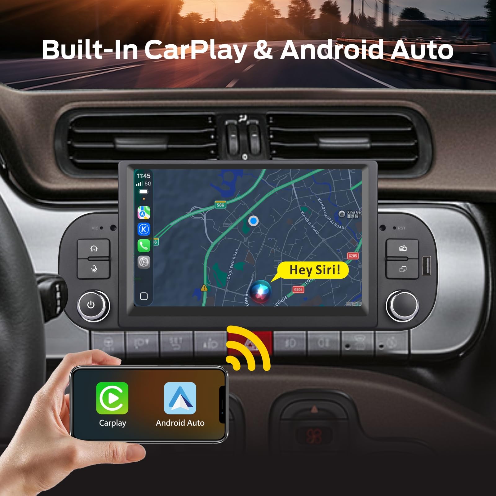 Autoradio Linux per Fiat Panda 2013-2025 con CarPlay Wireless e Android Auto, avvio in 2 secondi, comandi fisici tramite manopola, audio di livello OEM, Porta ISO Plug & Play