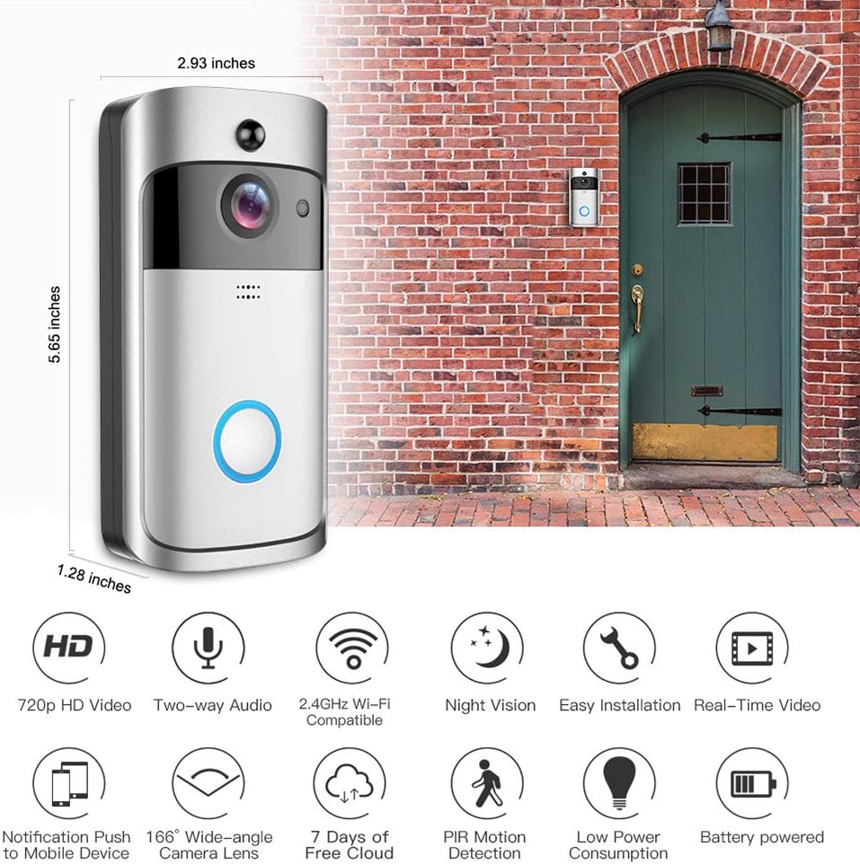 BSLVWG Wireless Video Doorbell Camera with Chime,PIR Motion Detection,Indoor/Outdoor Surveillance with Smart Human Detection,1080P HD, Night Vision, 2-Way Audio,2.4G WiFi,IP65,Battery Powered (Black) 3