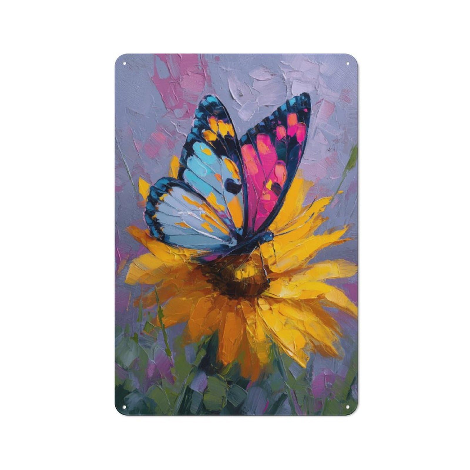 Junmoney Vibrant Butterfly On Sunflower Industrial-Style Metal Plaque 30X20cm For Hallway Wall, A Winter Wall Decor Update For Hallway Decor Lovers