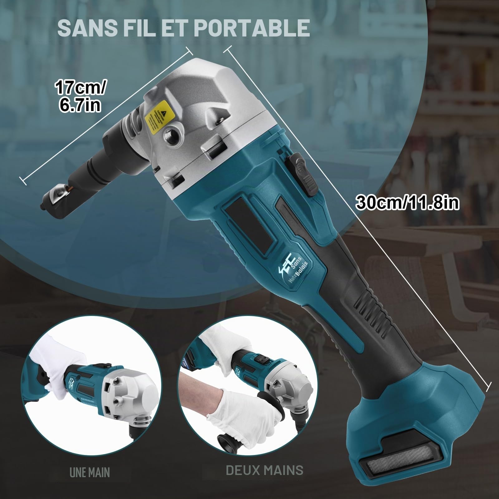 Grignoteuse Électrique de tôle Compatible Avec Batterie Makita 18V, 800W Grignoteuse De Métal Sans Fil moteur Sans Balais, 2200 TR/Min Max, Tête de Coupe orientable 360°, Outil de Découpe du Métal