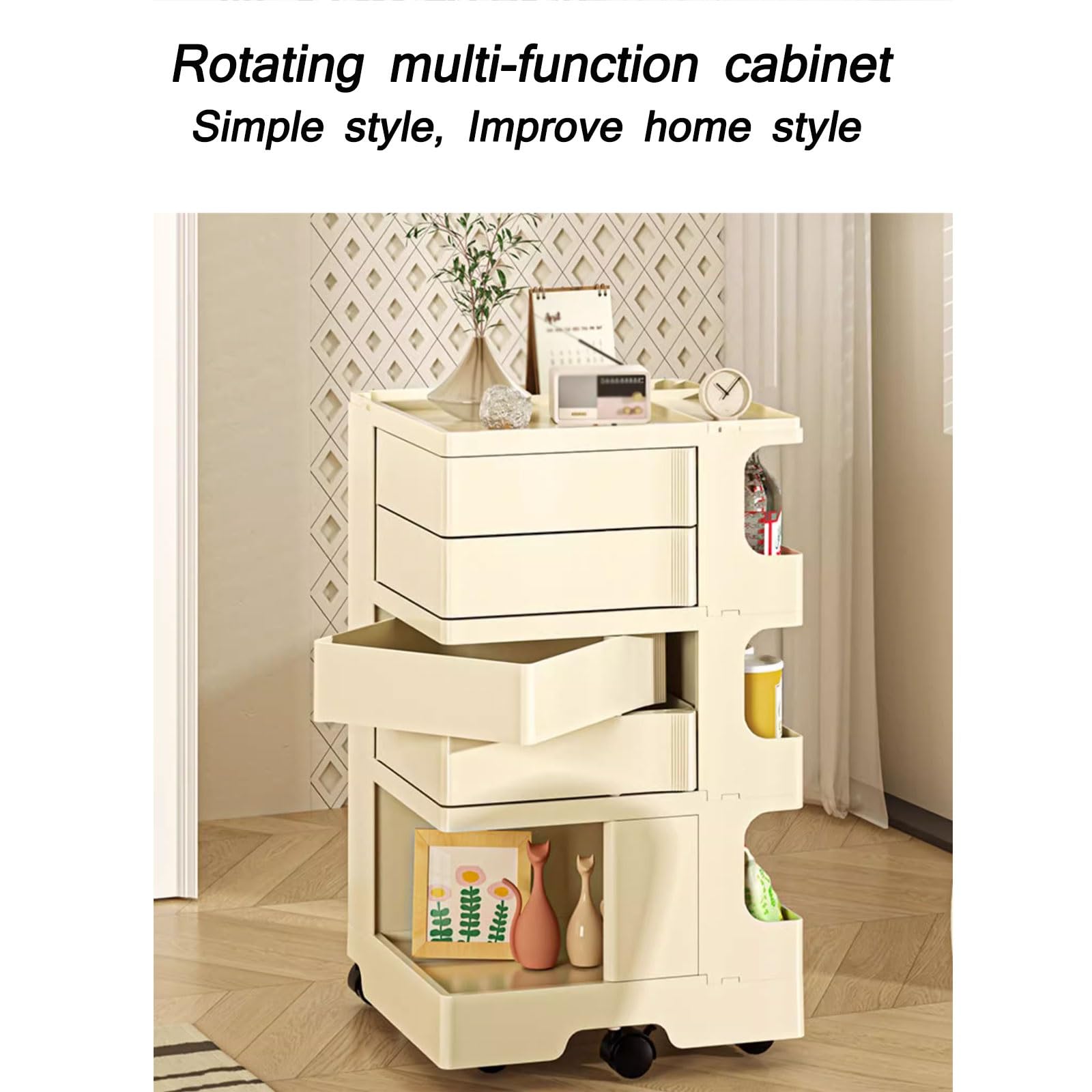 Carritos Auxiliares con Ruedas, Gran Capacidad, Material ABS, Gabinete Multifunción Giratorio Sin Instalación, Dos y Tres Pisos Son Opcionales (Size : Three Layer)