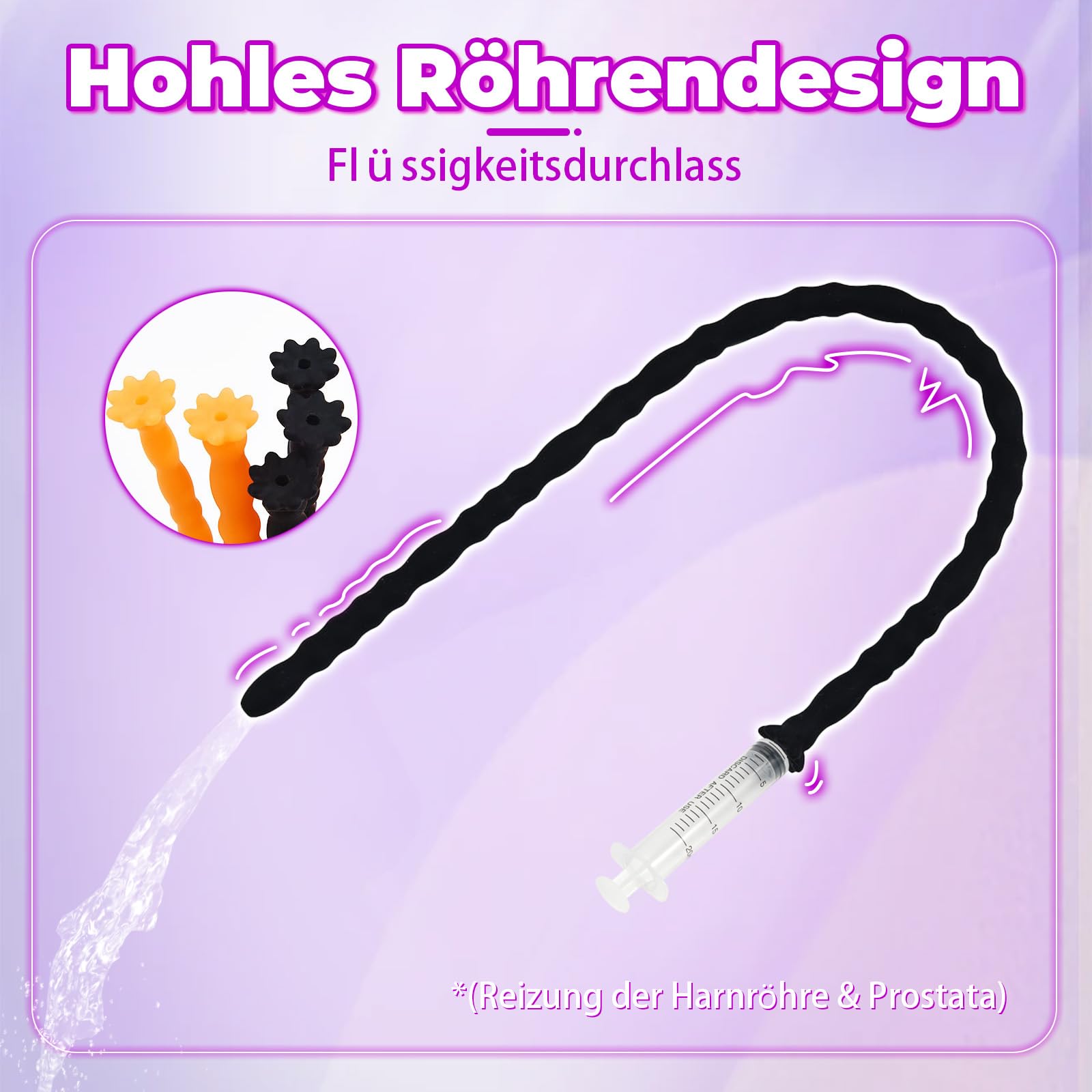 Dilatadores Uretrales Para Hombres Juego De 3, Plug Pene Silicona Hueco, Sonda Uretral Sonda Hombre Para Masaje Prostático Juguetes Sexuales (Orange)