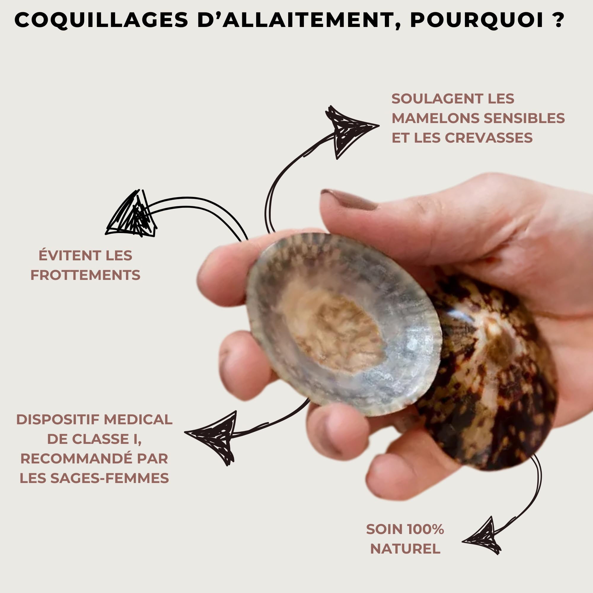 MOM’S SHELLS Essentiel Coquillages d’allaitement en nacre Taille M 5.5/6cm Anti Crevasse Lait Maternel