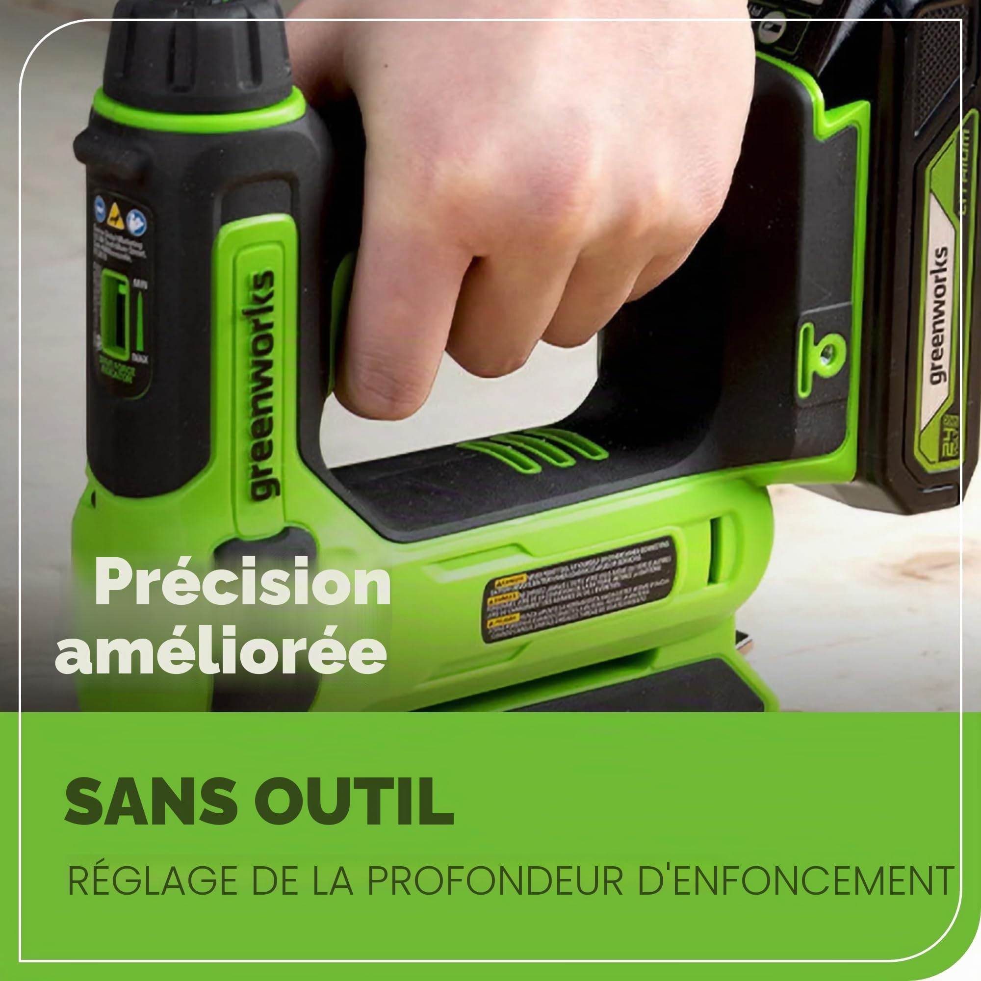 Greenworks Agrafeuse couronne 24 V 3/8" avec batterie 2Ah et chargeur 2A