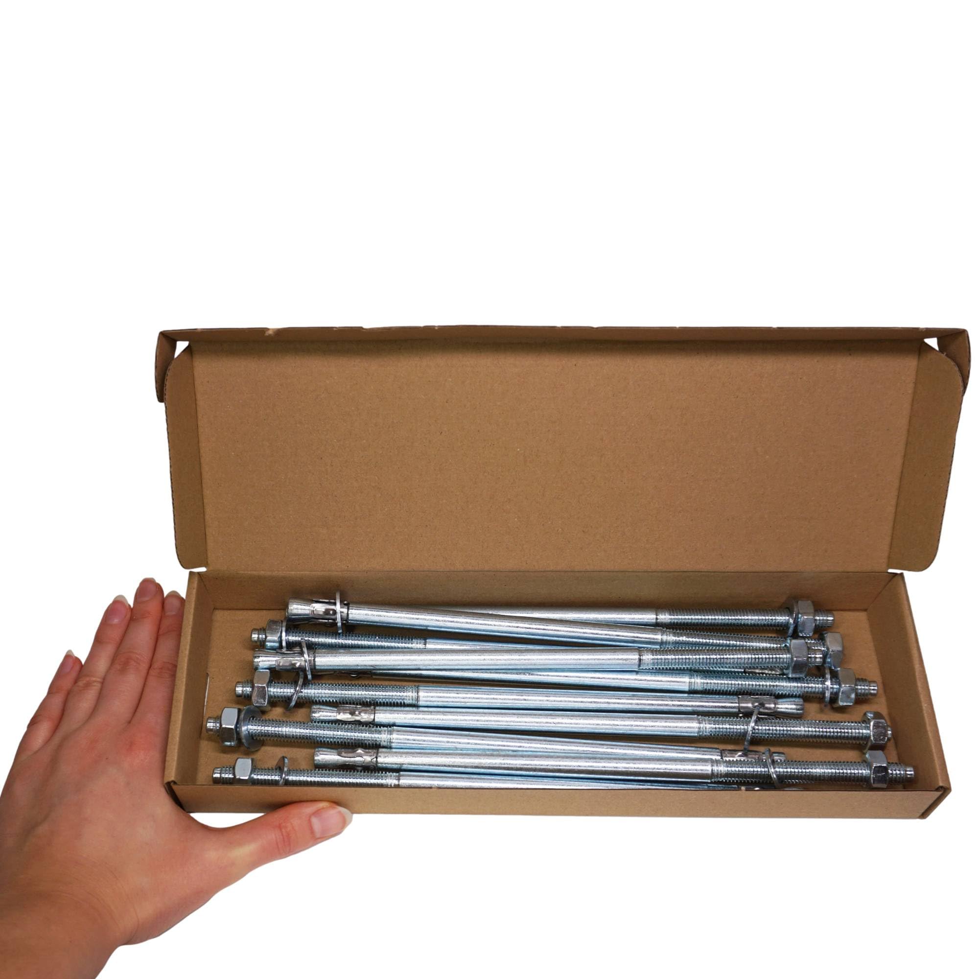 SKIR'CO (10 pcs) Ancres à coin plaquées zinc M10 x 250 mm, goujons métalliques, boulon d'ancrage, ancres de maçonnerie, ancre en béton