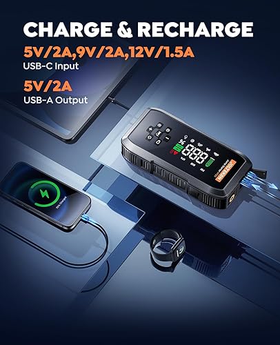 Miniatura 6 de Arrancador de batería de coche con compresor de aire, potente batería de 4500 A arrancador portátil con bomba de pausa automática de 150 PSI, caja