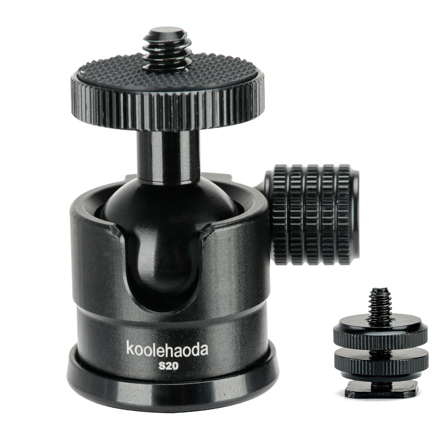 Koolehaoda Mini-Kugelkopf-Stativkopf mit Kaltschuh-Halterung, 360°-Panorama-Kugelkopfhalterung aus Aluminiumlegierung mit 6,35 mm Schraube für Kamerastative, Einbeinstative, Camcorder, Lichtmikrofon