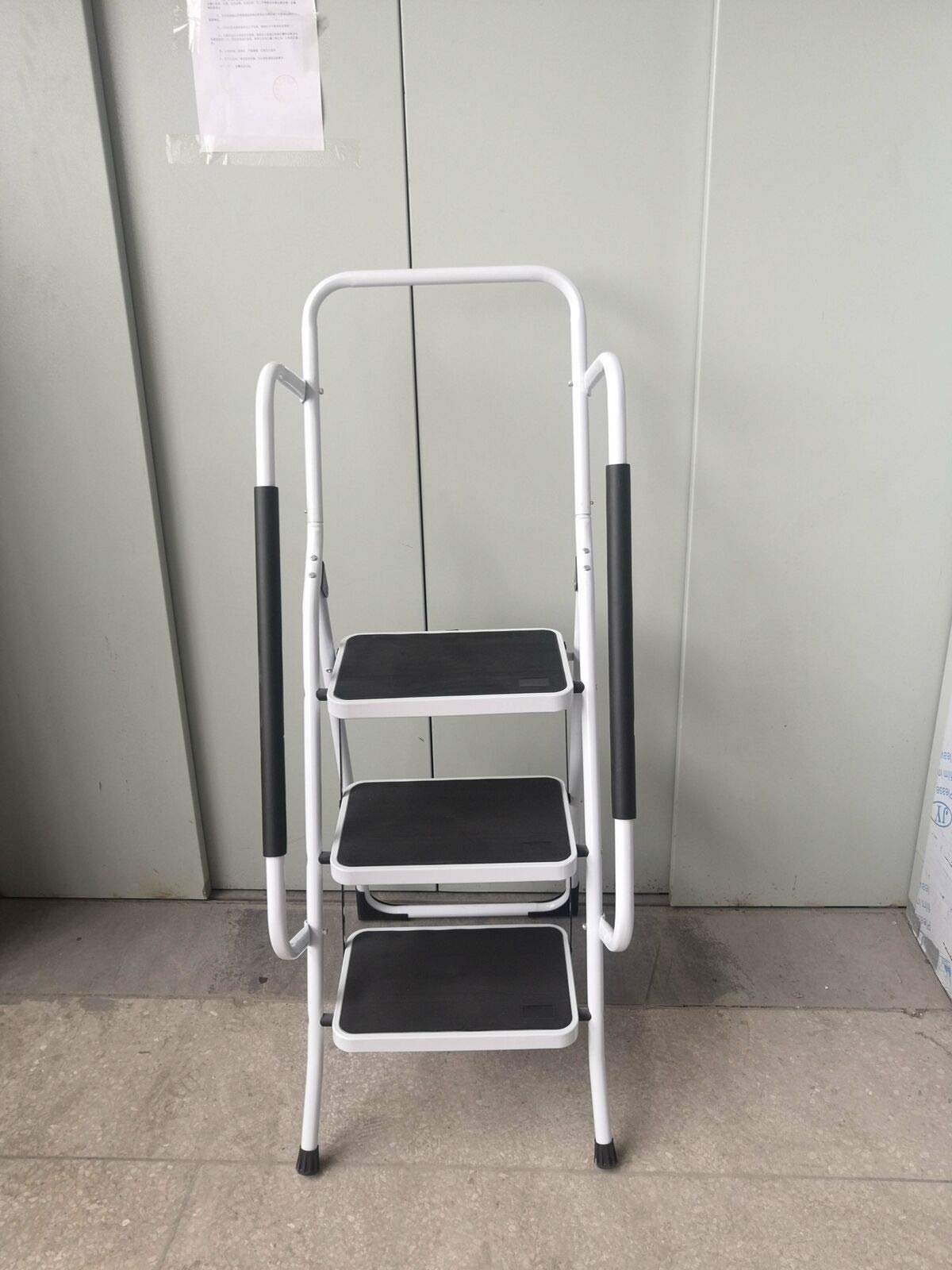 Escalera de 3 peldaños, acero de alto rendimiento, escalera portátil plegable antideslizante con carril de seguridad