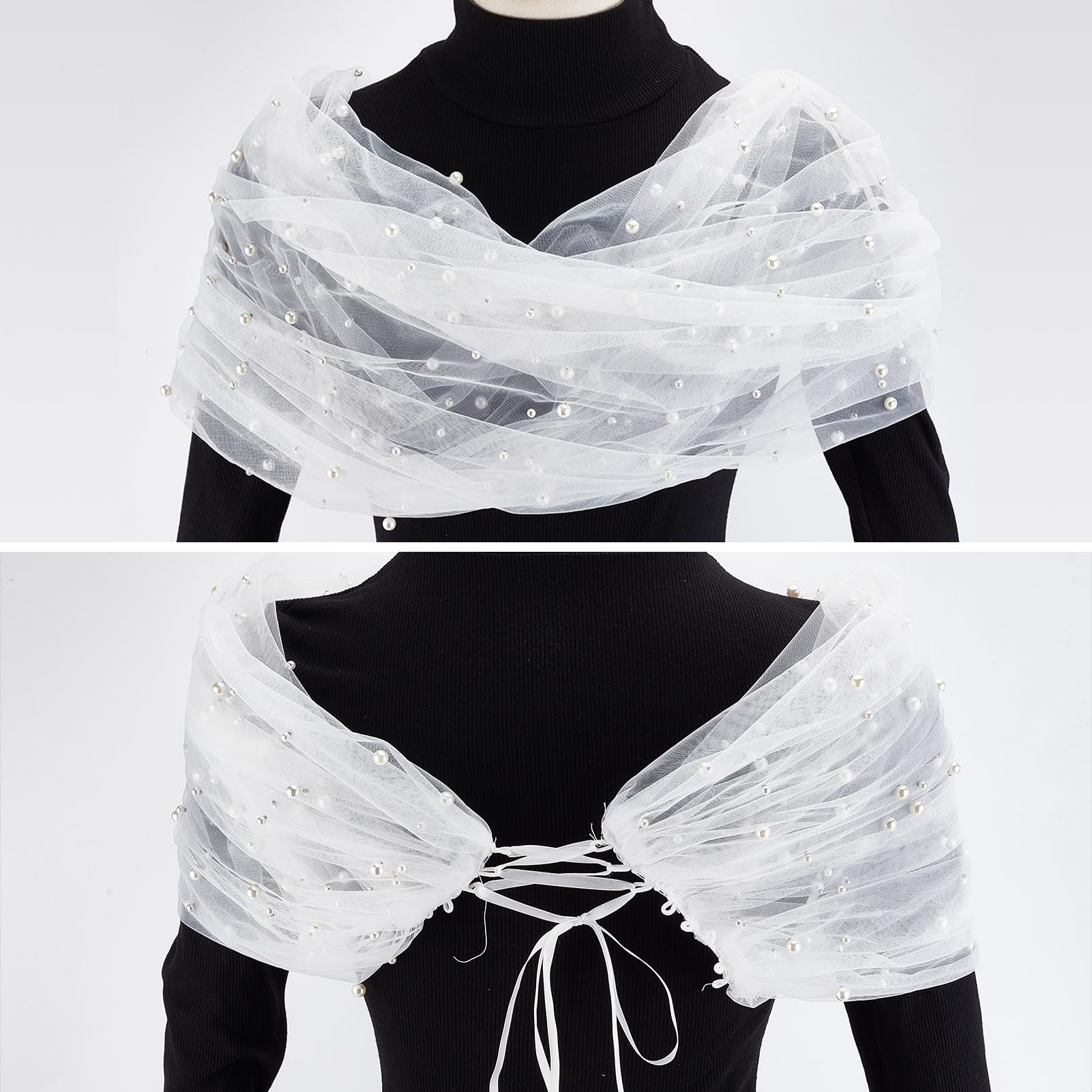 Scialle Elegante In Chiffon Per Donna - Stola Da Sera, Coprispalle Da Sposa E Damigella, Taglia Unica, Nero