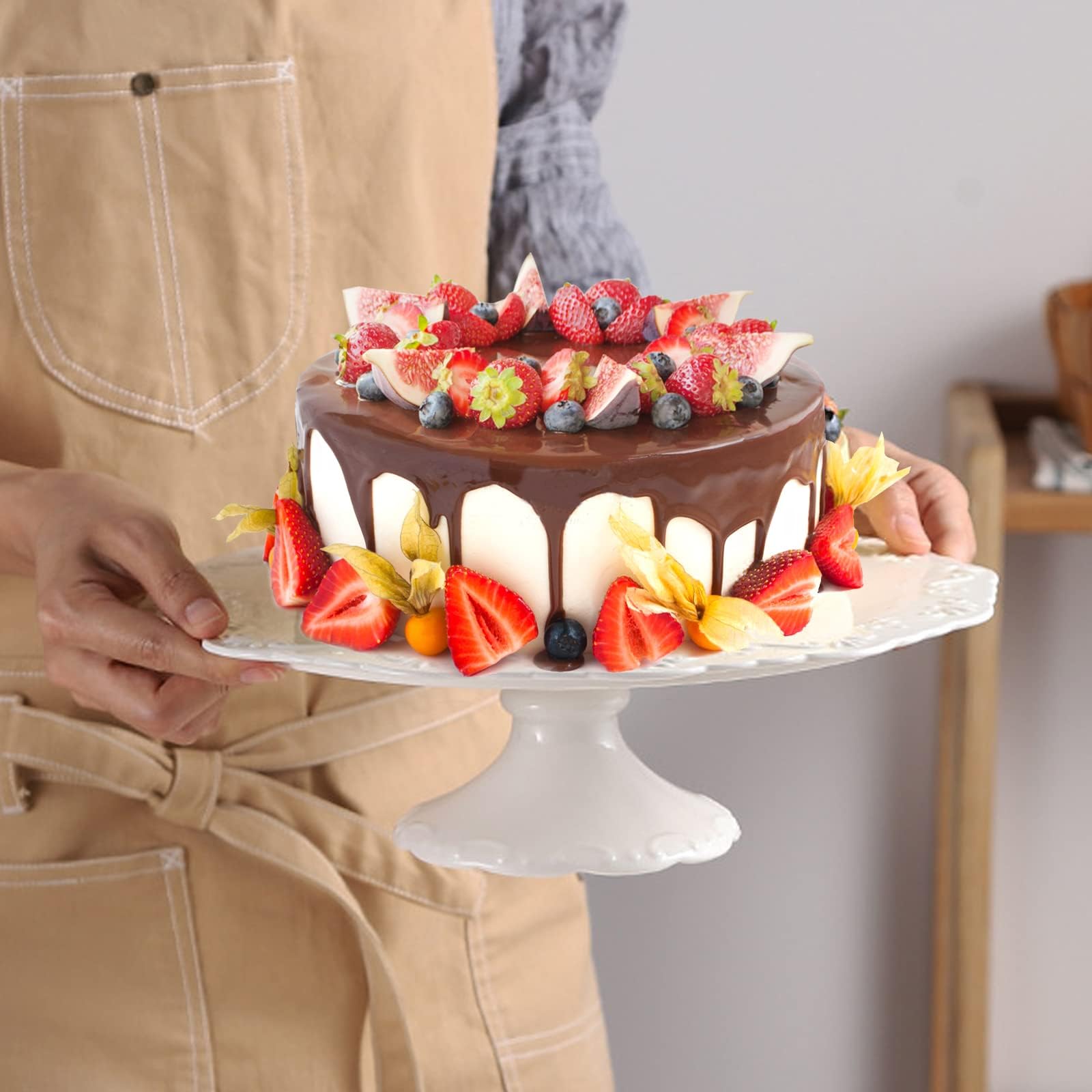 Soporte de porcelana para tartas de 12 pulgadas, color blanco, redondo, para postres, para bodas, cumpleaños, baby shower, aniversario, fiesta