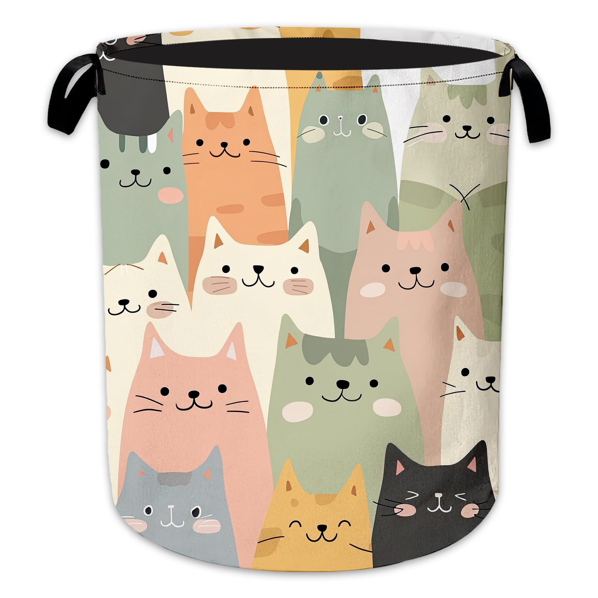 Cute Cat Laundry Hamper, Cartoon Cat Laundry Baskets, Waterproof Oxford Cloth for Room/Bathroom/Bedroom/Dormitories 16x20.8 Inch