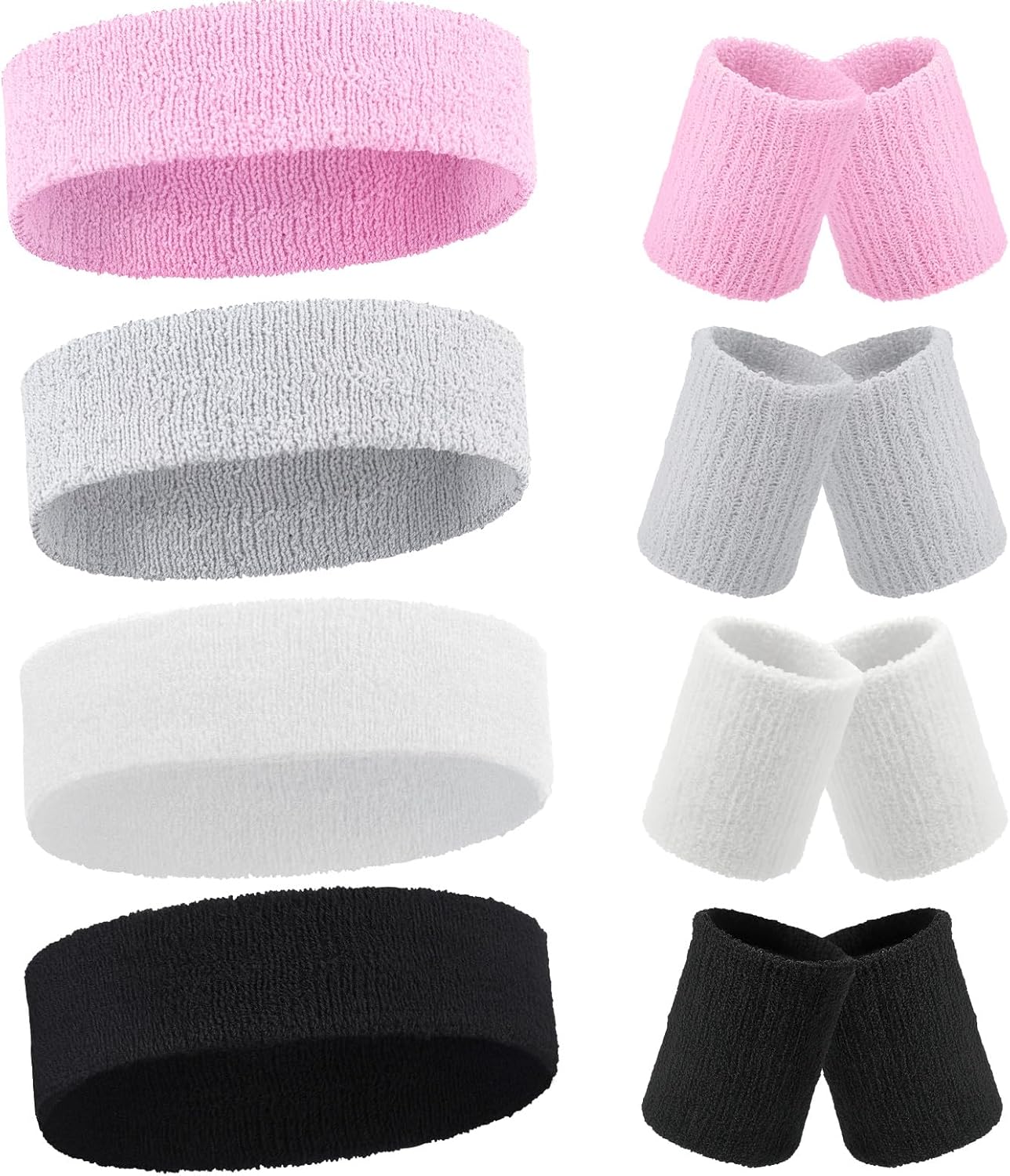 Civaner 12 Pcs 80s 90s Sweatbands Neon Sports Headbands Wristband Set for Men Women Party Cotton Headbands Terry Cloth Athletic Sweat Bands for Tennis Football Gym Outdoor Accessories